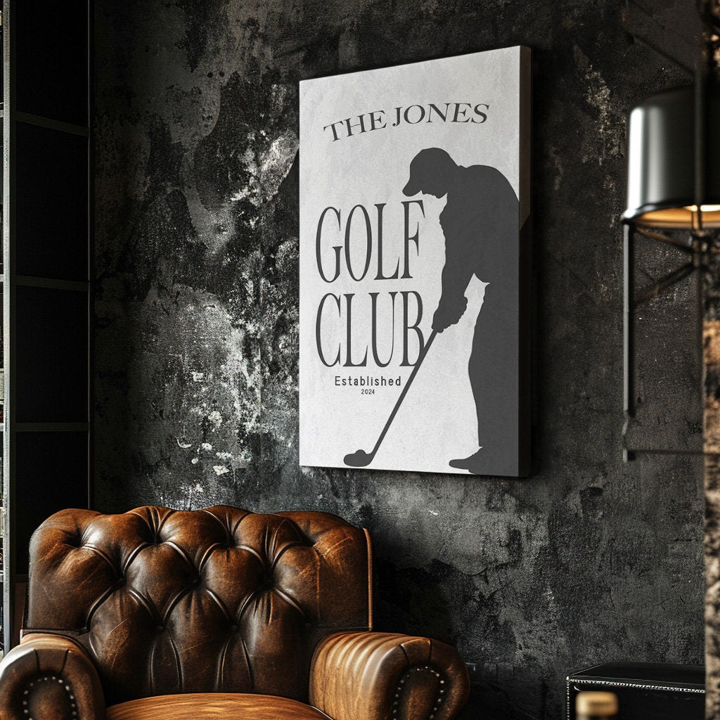 Golf Club Sign, Man cave Sign Personalized Golf Gifts, Custom Golf Team Wall Art Huge Vertical Canvas Wall Art
