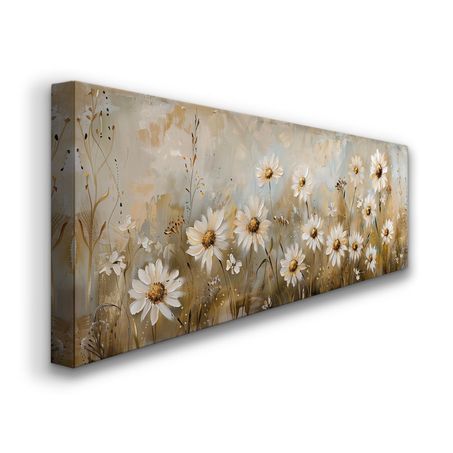 Wildflower Landscape Long Horizontal Wall Art For Guestroom Room, Panoramic Modern Canvas Print, Minimalist Decor Canvas Art