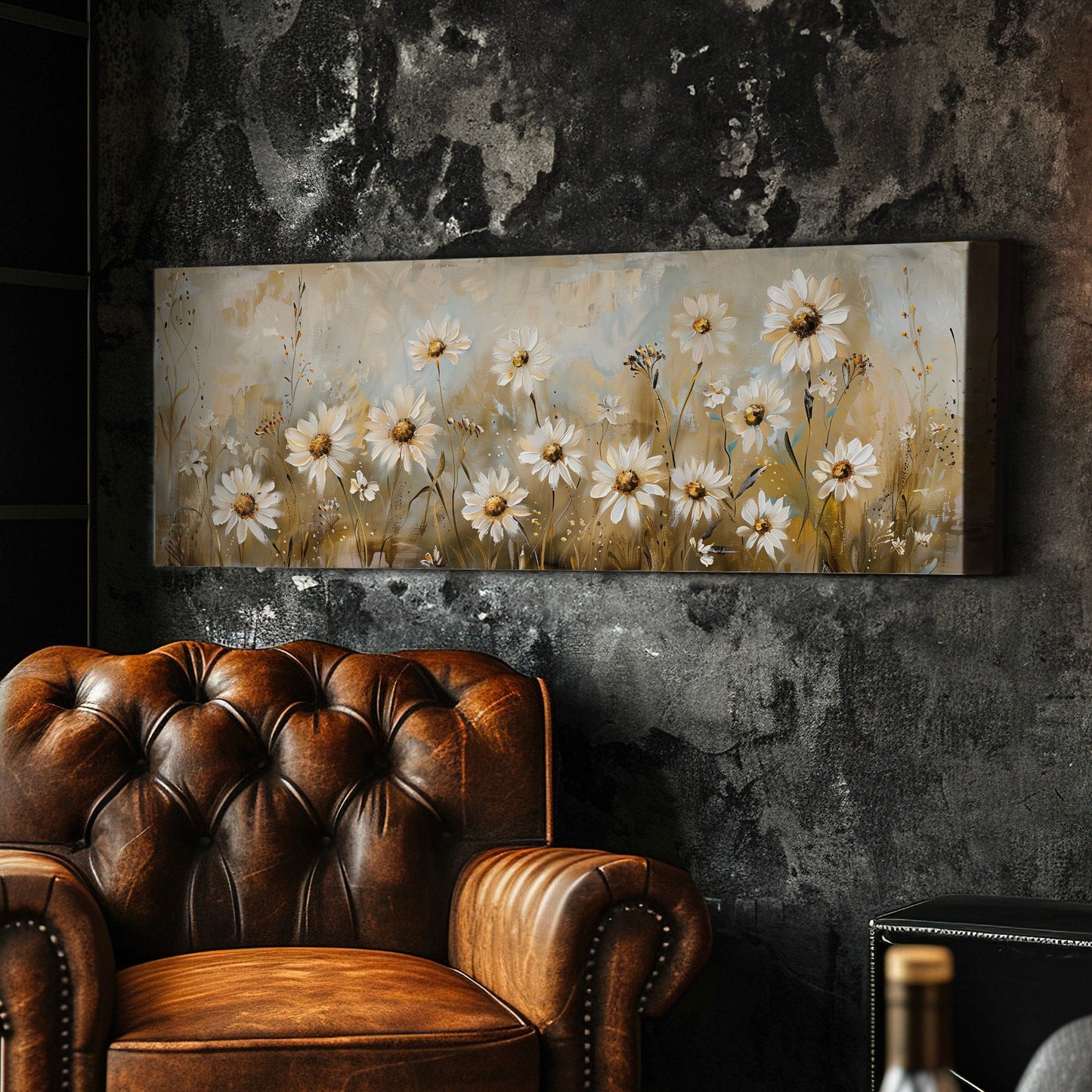 Wildflower Landscape Long Horizontal Wall Art For Guestroom Room, Panoramic Modern Canvas Print, Minimalist Decor Canvas Art