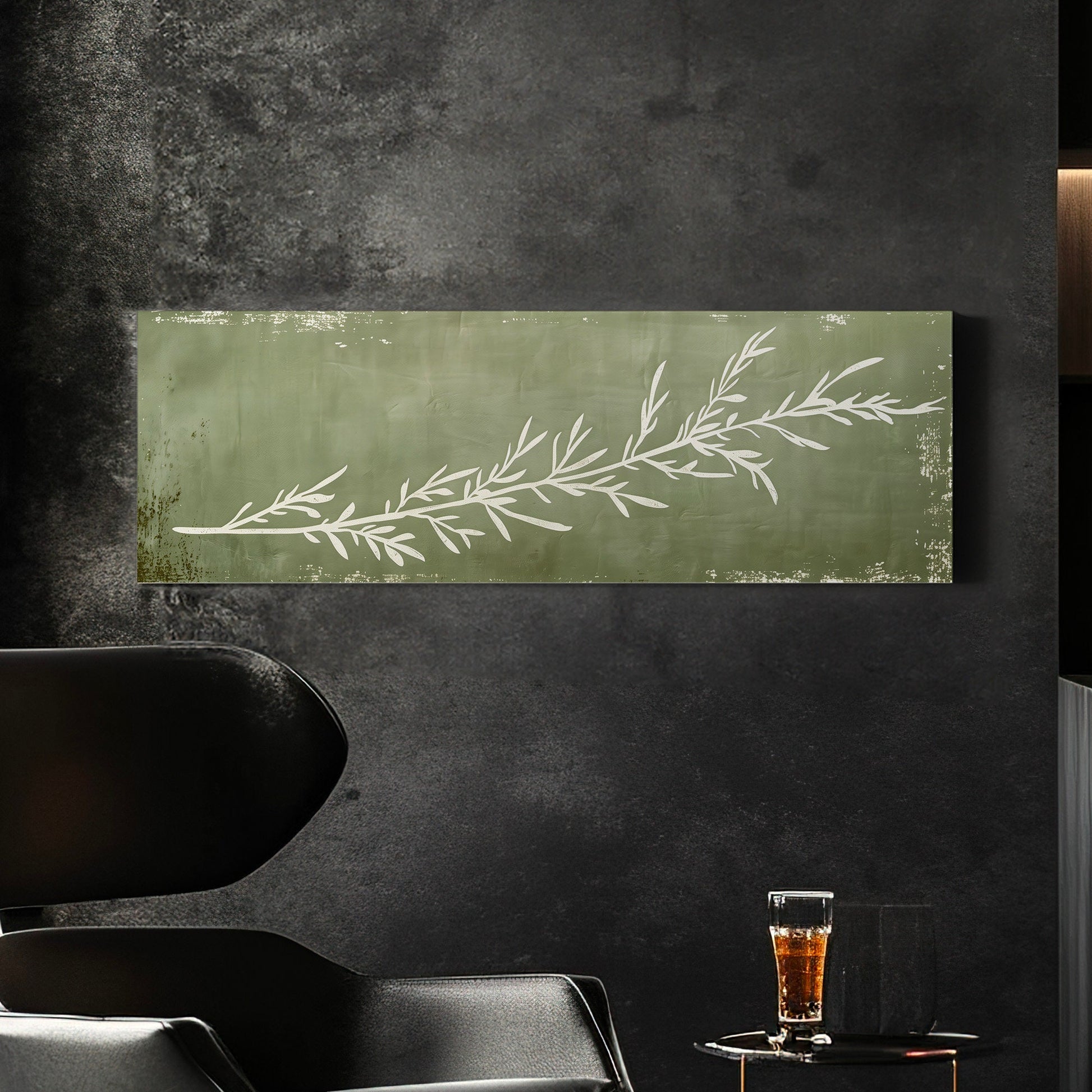 Rosemary Plant Long Horizontal Wall Art For Kitchen, Panoramic Botanical Canvas Print, Olive Green Decor Canvas Art