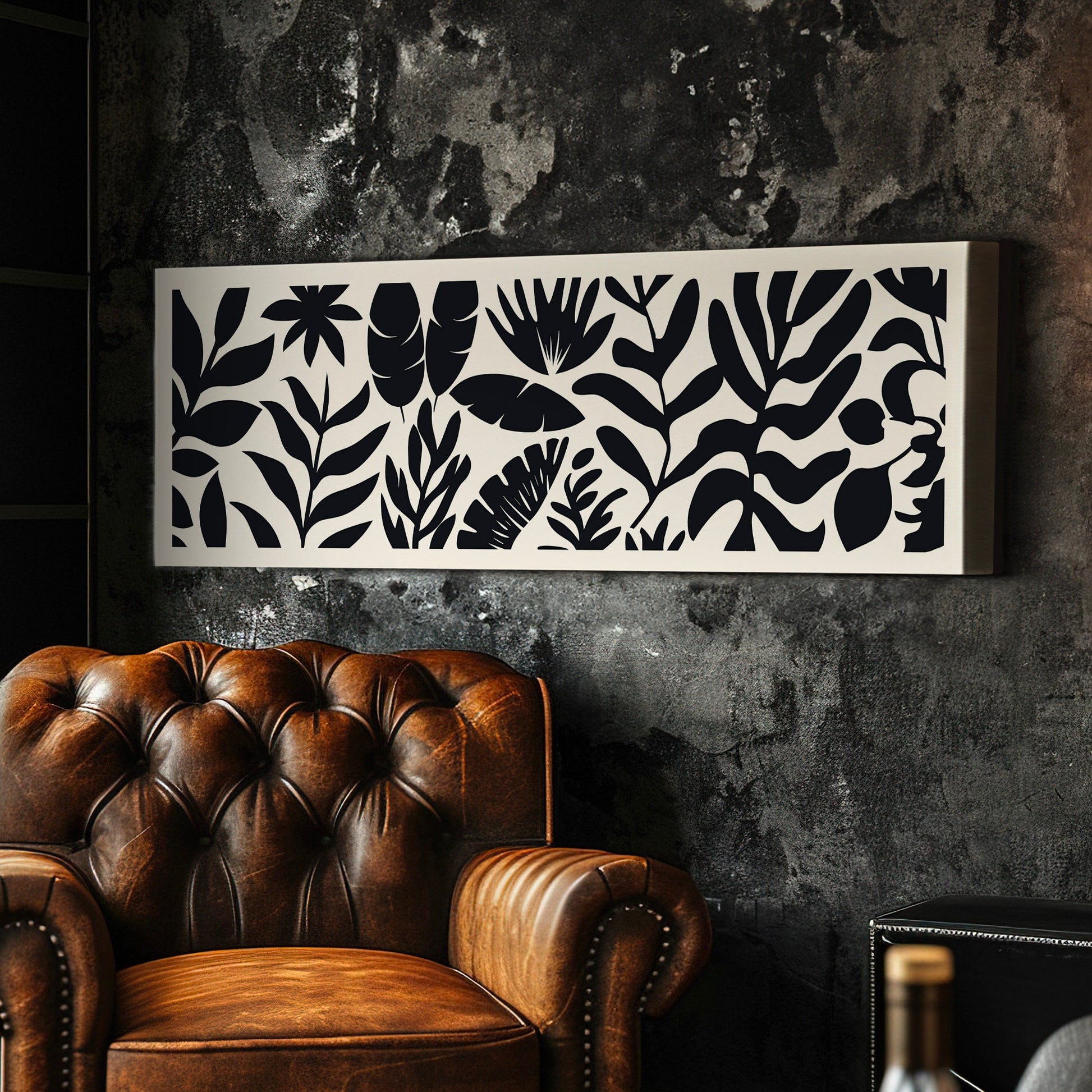 Rain Forest Minimal Long Horizontal Wall Art For Bedroom, Panoramic Black And White Canvas Print, Minimal Vector Decor Canvas Art