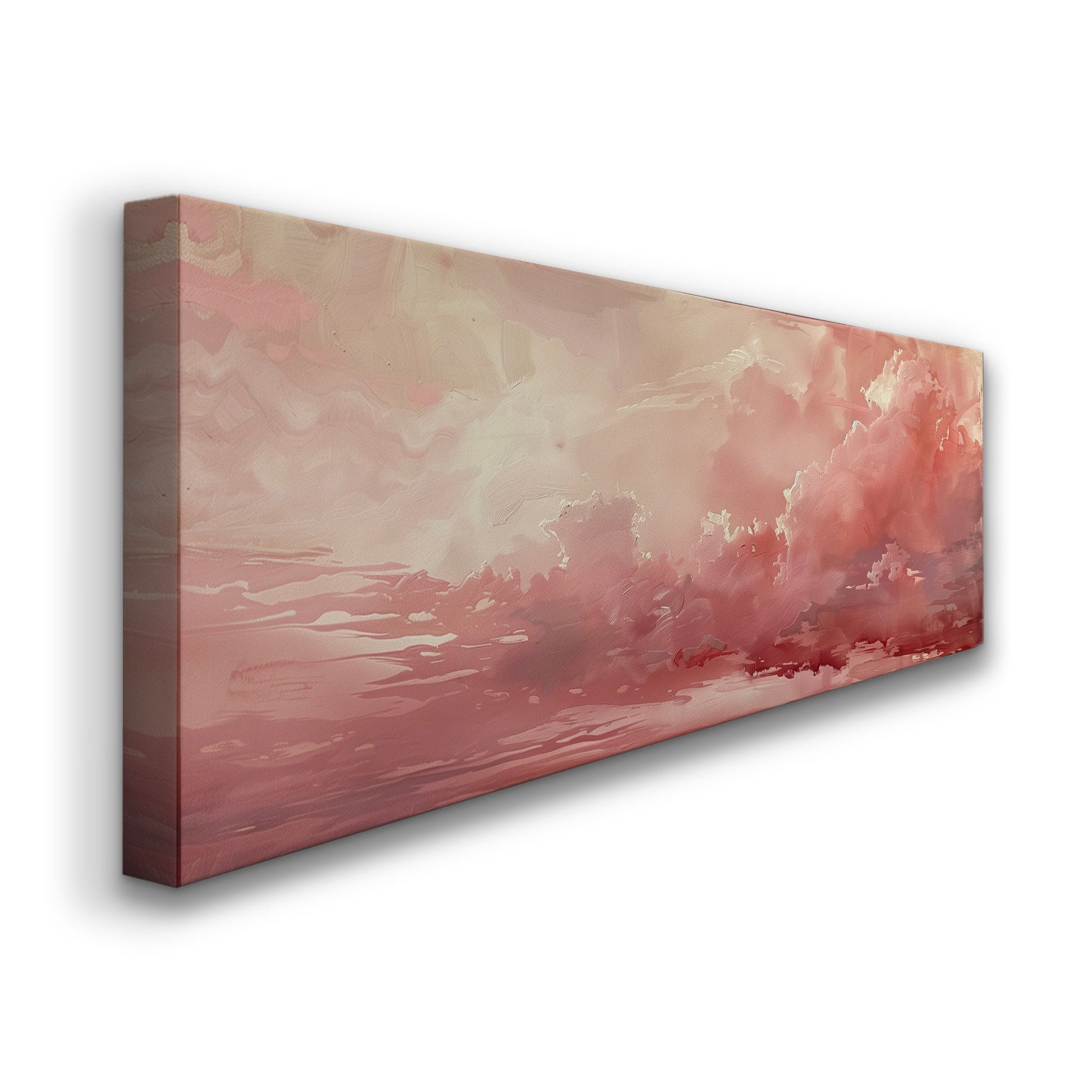 Pink Cloudy Sky Long Horizontal Wall Art For Bedroom, Panoramic Aestetic Canvas Print, Moody Decor Canvas Art