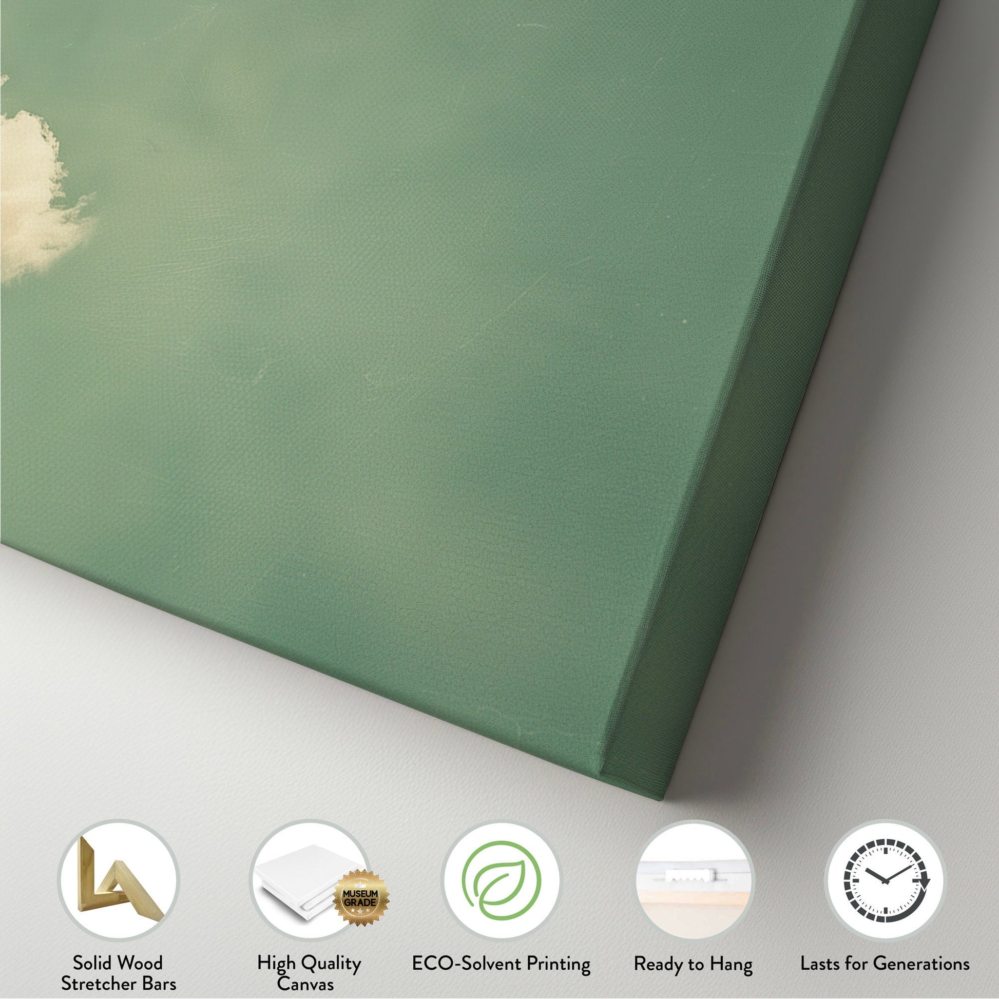 Moody Cloud Long Horizontal Wall Art For Living Room, Panoramic Sage Green Sky Canvas Print, Minimalist Decor Canvas Art