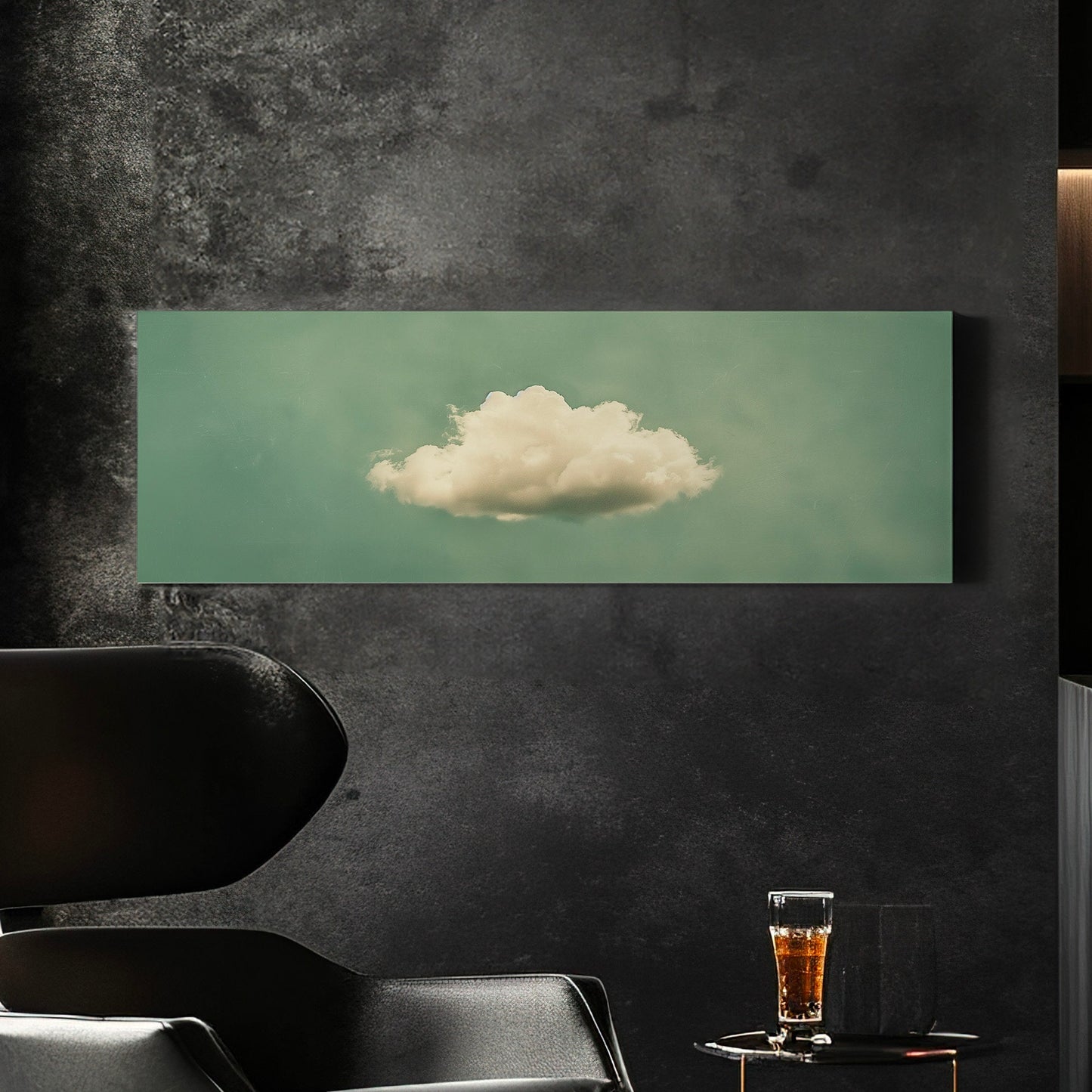 Moody Cloud Long Horizontal Wall Art For Living Room, Panoramic Sage Green Sky Canvas Print, Minimalist Decor Canvas Art