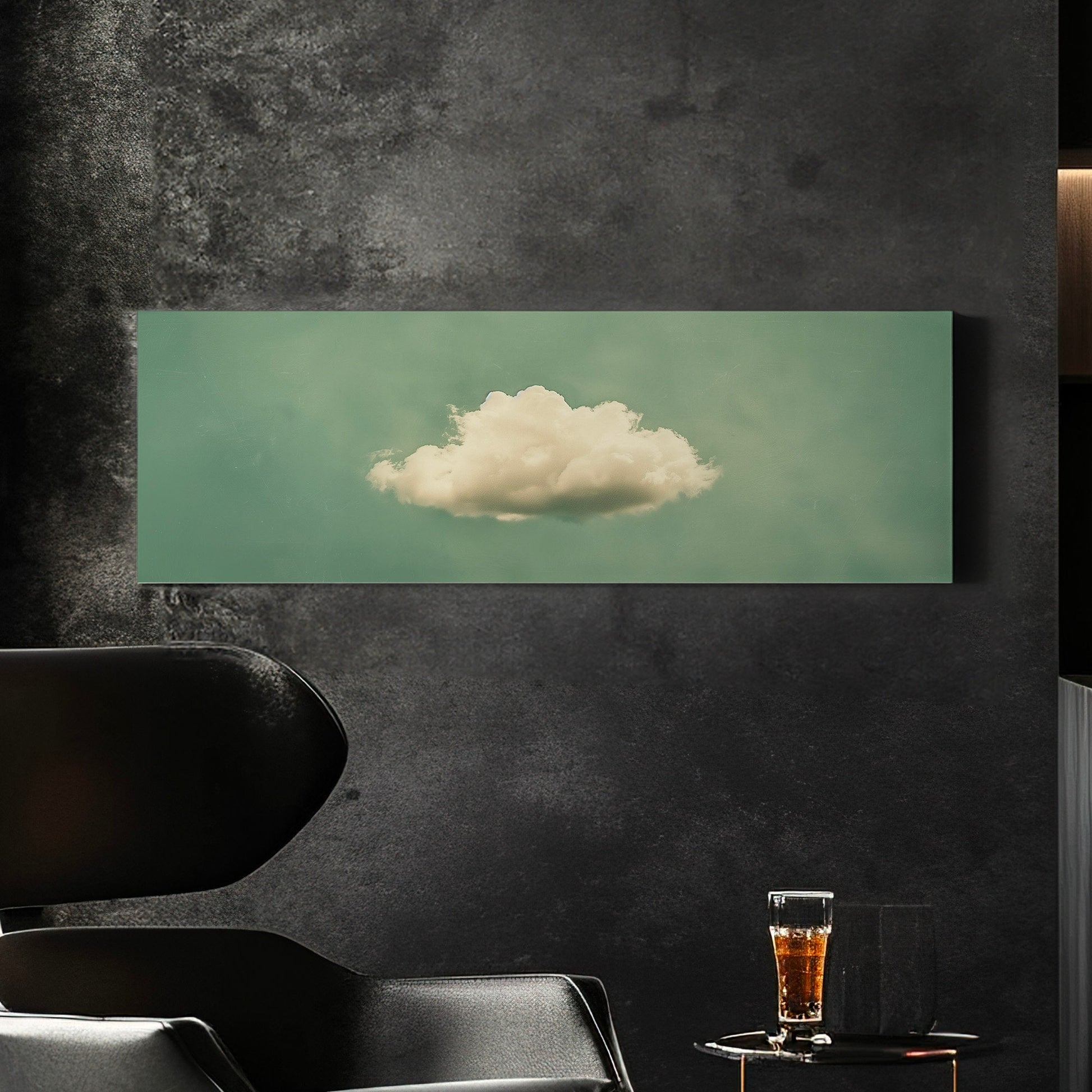 Moody Cloud Long Horizontal Wall Art For Living Room, Panoramic Sage Green Sky Canvas Print, Minimalist Decor Canvas Art