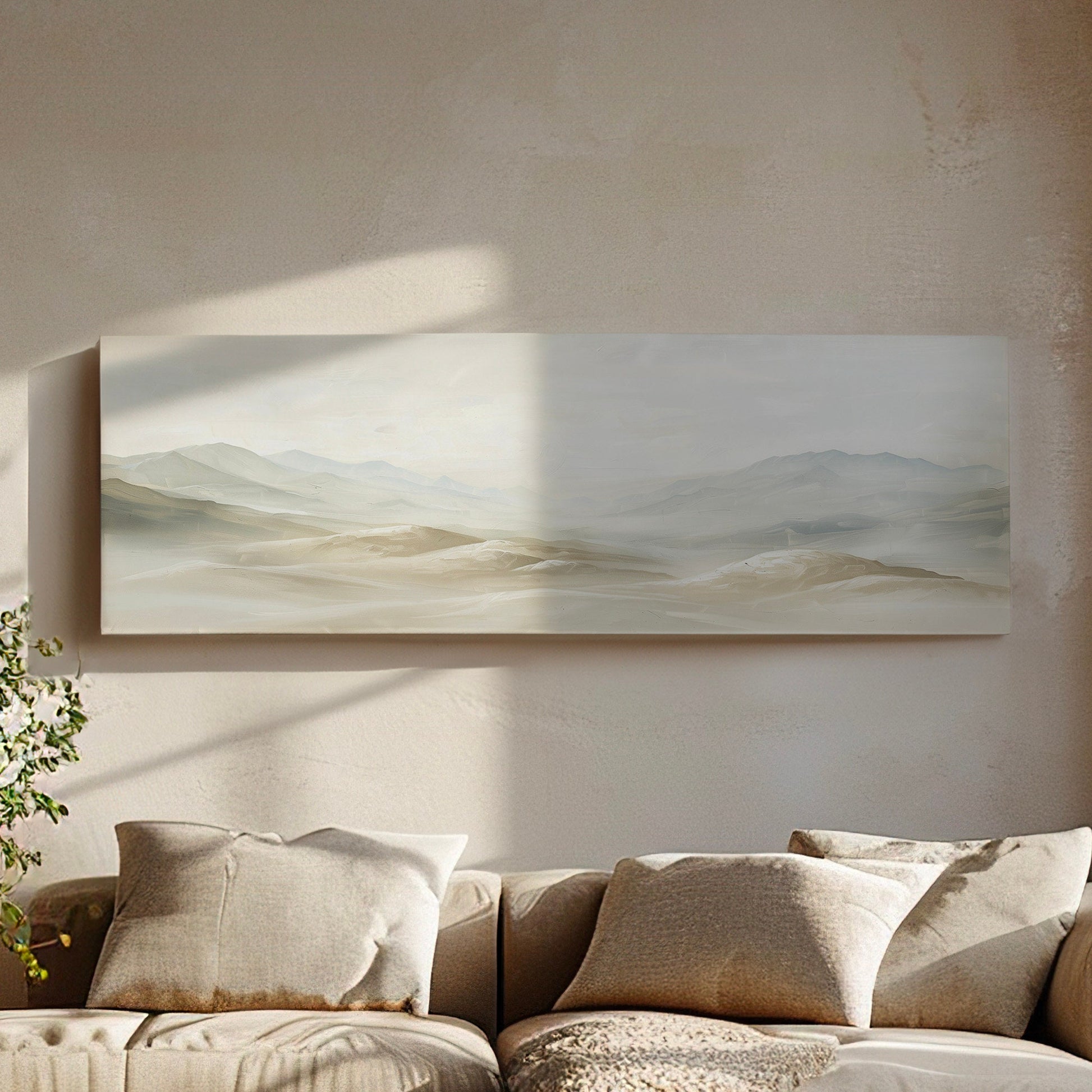 Minimalist Mountain Landscape Long Horizontal Wall Art For Living Room, Panoramic Earthy Canvas Print, Peaceful Decor Canvas Art