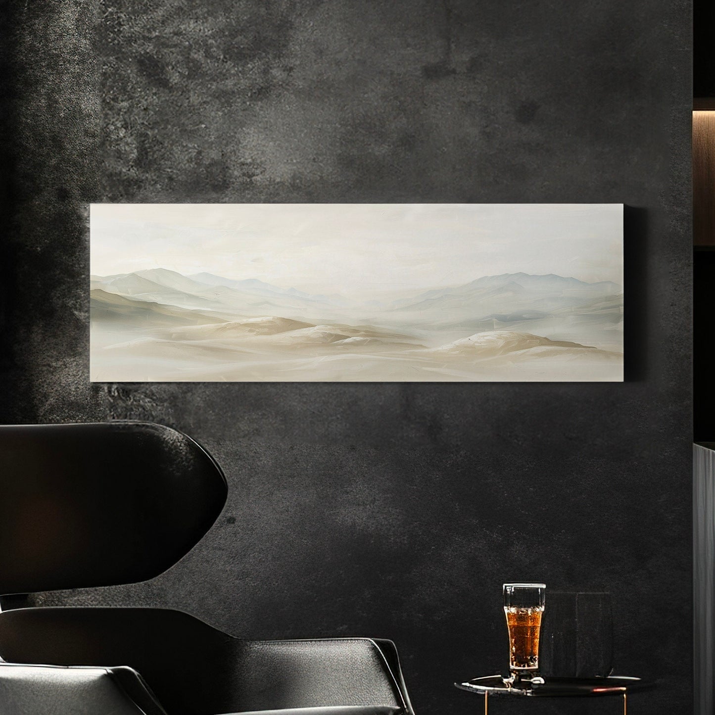 Minimalist Mountain Landscape Long Horizontal Wall Art For Living Room, Panoramic Earthy Canvas Print, Peaceful Decor Canvas Art