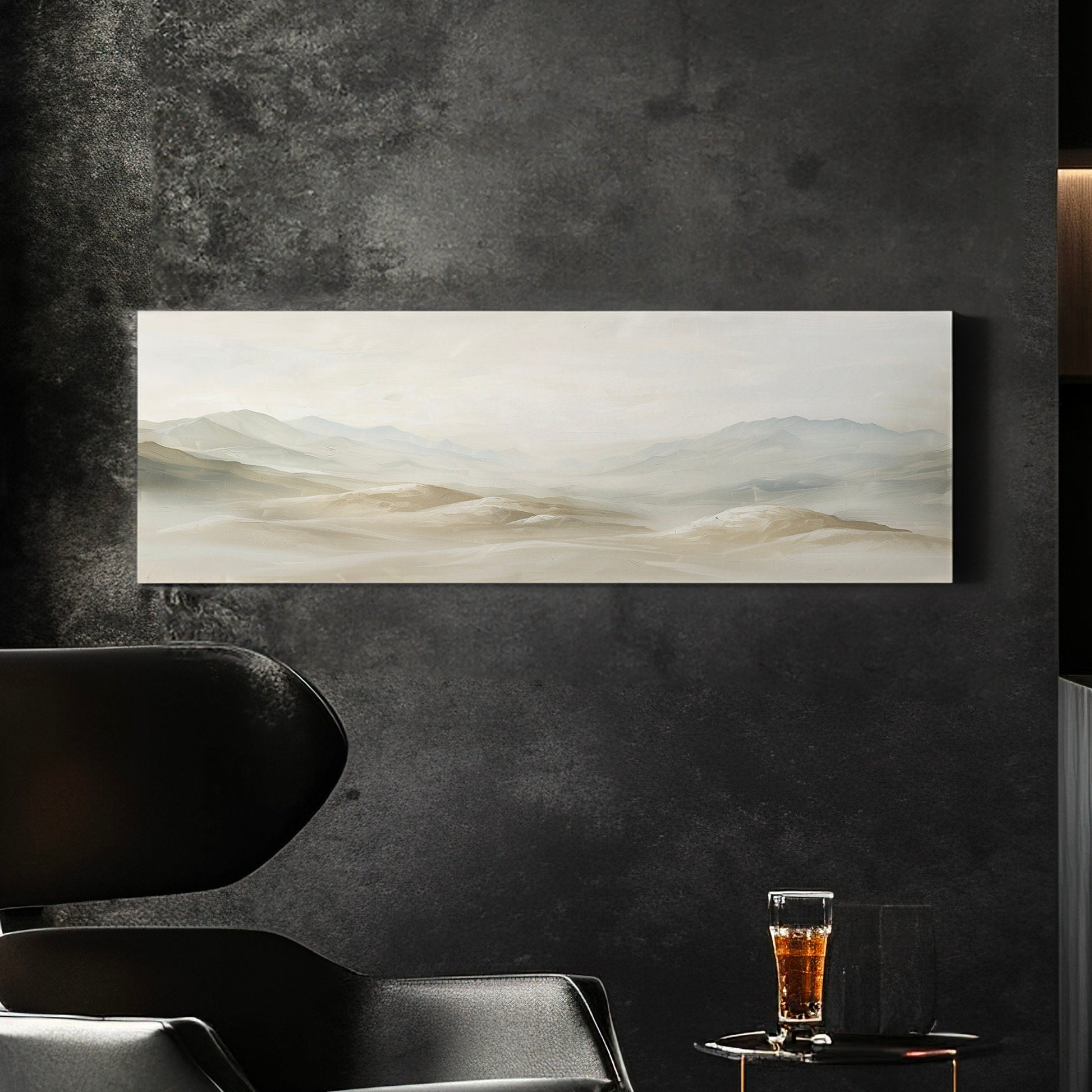 Minimalist Mountain Landscape Long Horizontal Wall Art For Living Room, Panoramic Earthy Canvas Print, Peaceful Decor Canvas Art