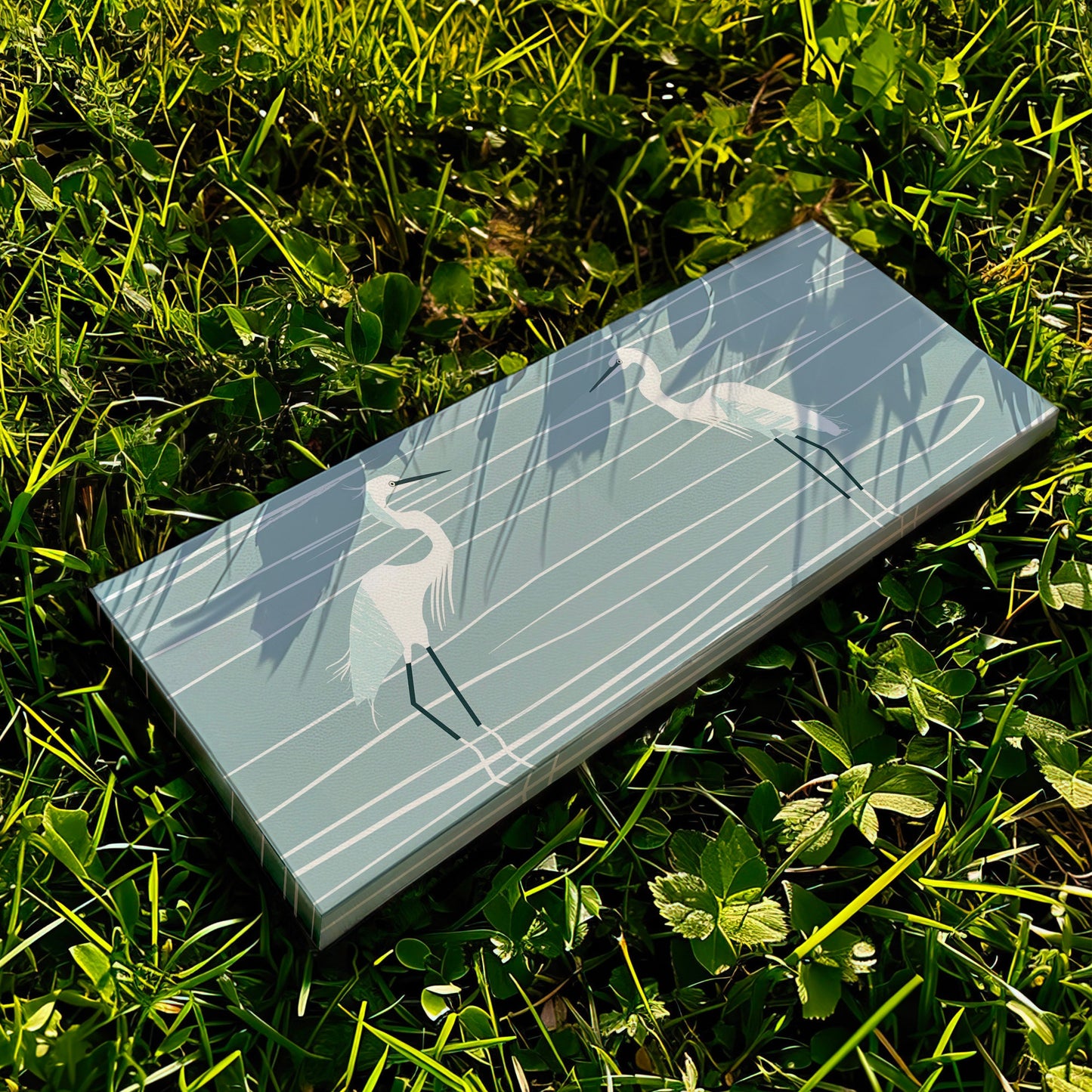 Minimalist Heron Long Horizontal Wall Art For Living Room, Panoramic Illustration Canvas Print, Peaceful Decor Canvas Art