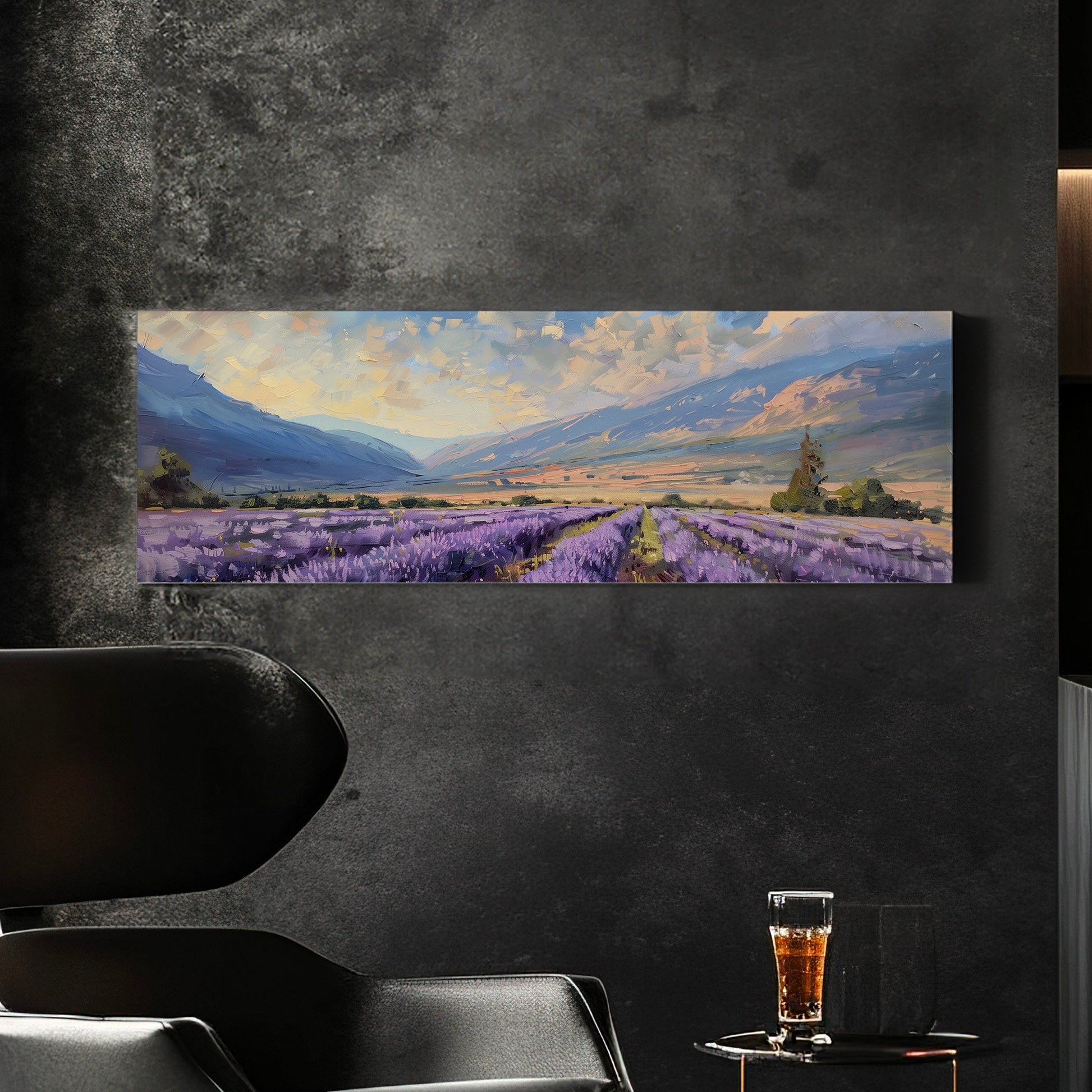 Lavender Field Long Horizontal Wall Art For Living Room, Panoramic Beautiful Flower Canvas Print, Farmhouse Decor Canvas Art