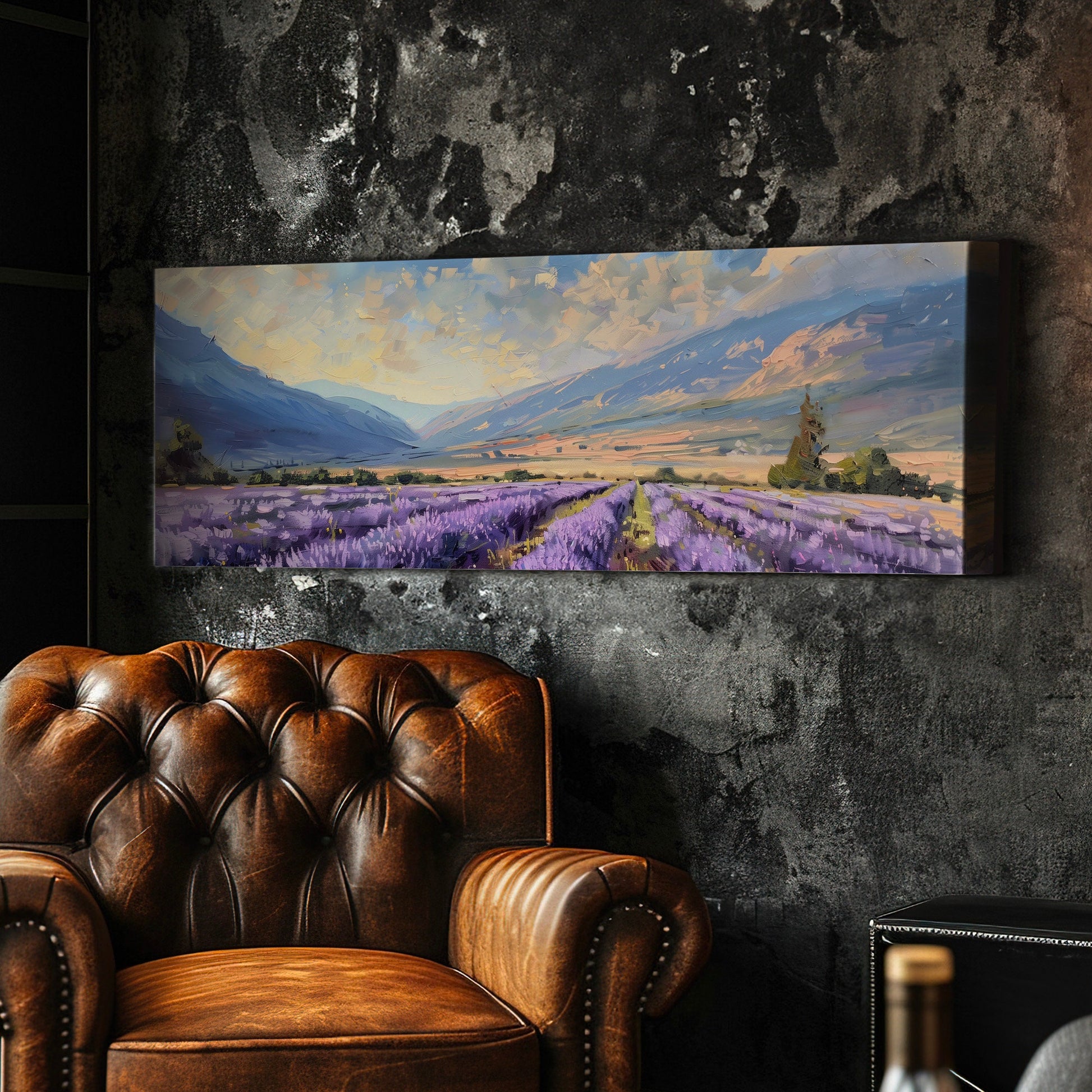 Lavender Field Long Horizontal Wall Art For Living Room, Panoramic Beautiful Flower Canvas Print, Farmhouse Decor Canvas Art