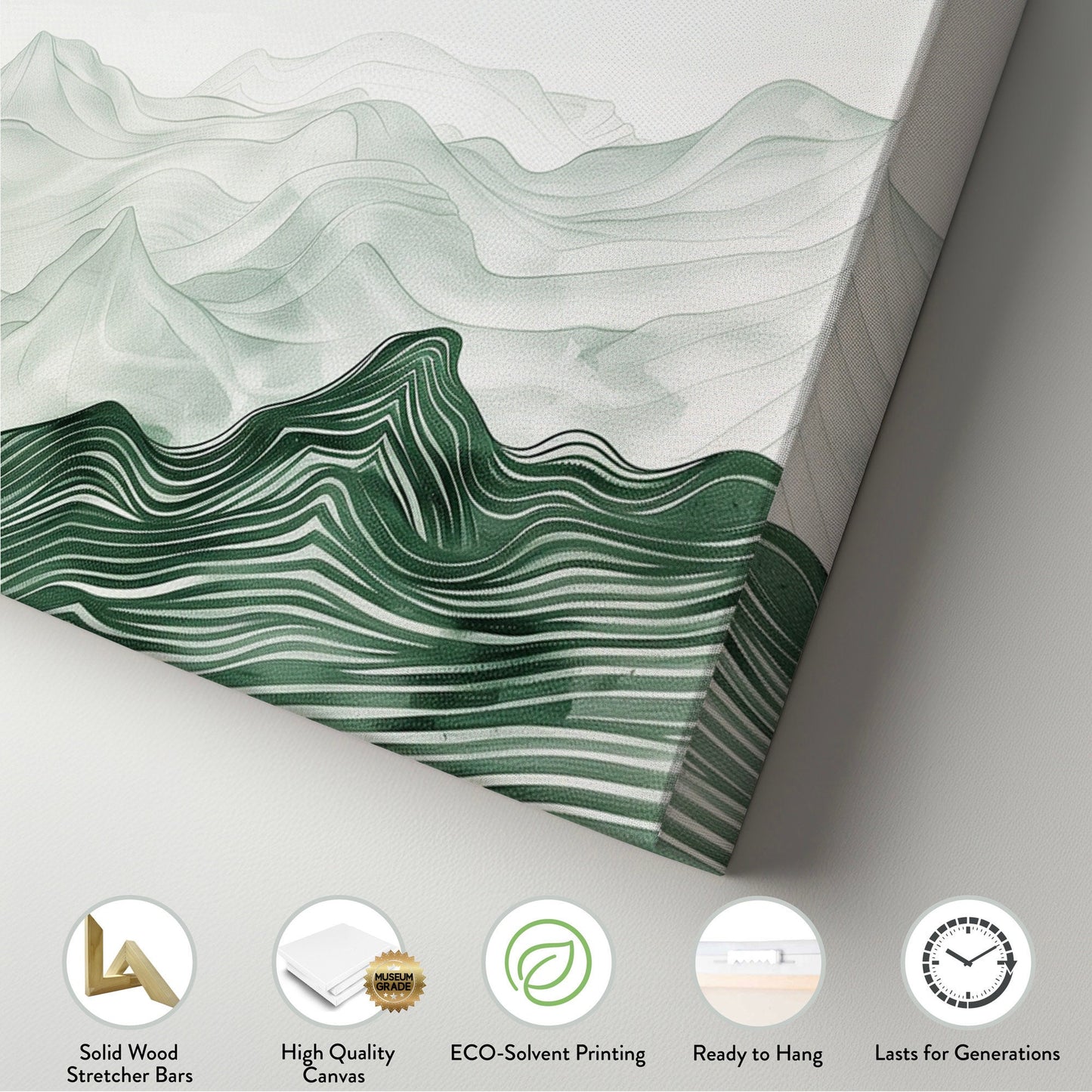 Landscape Sage Green Drawing Long Horizontal Wall Art Above bed, Panoramic Abstract Canvas Print, Minimalist Decor Canvas Art