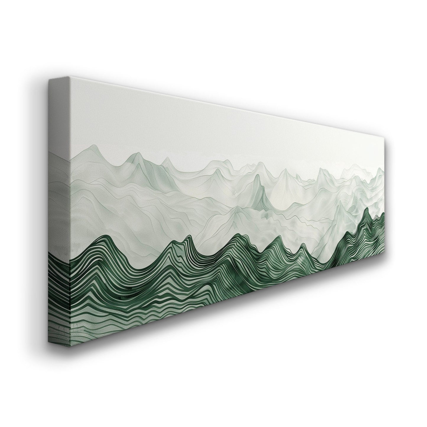 Landscape Sage Green Drawing Long Horizontal Wall Art Above bed, Panoramic Abstract Canvas Print, Minimalist Decor Canvas Art