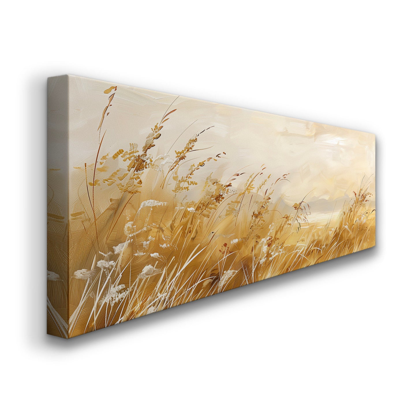 Golden Wildflower Field Long Horizontal Wall Art For Living Room, Panoramic Beautiful Scene Canvas Print, Farmhouse Decor Canvas Art