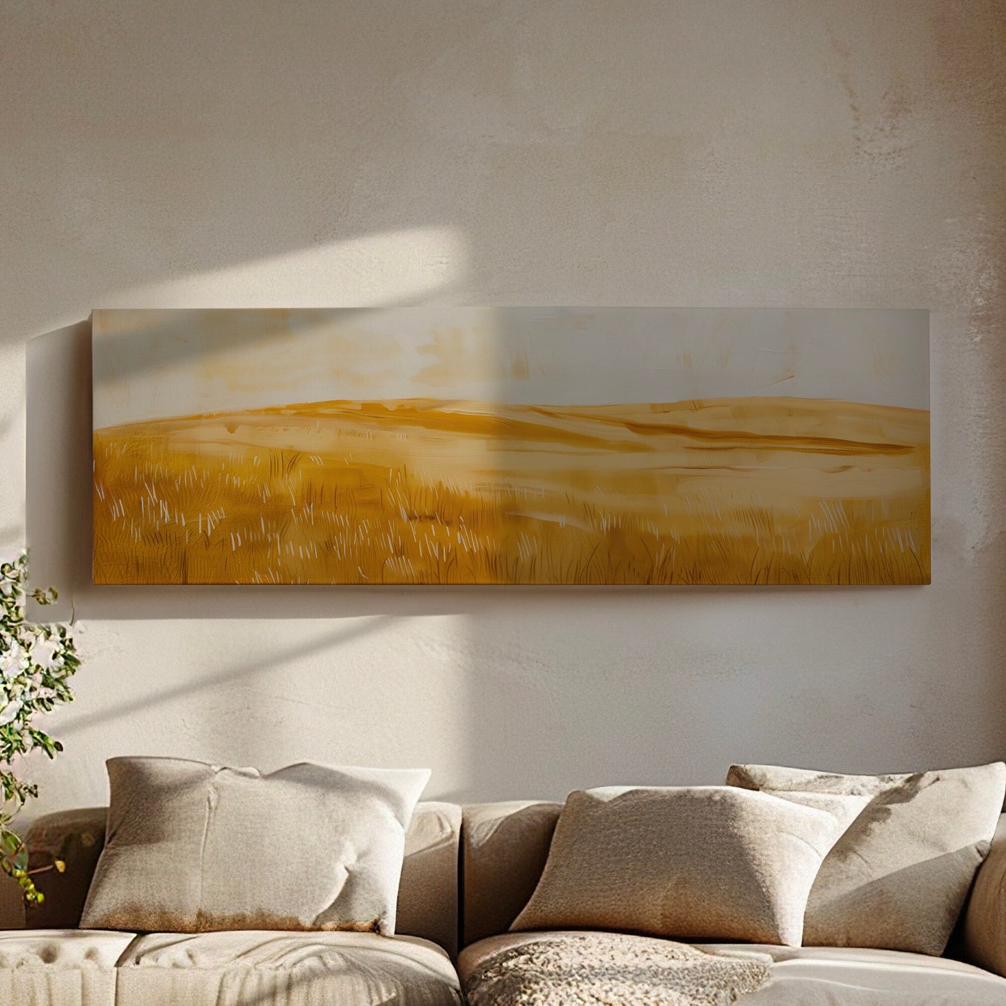 Golden Field Long Horizontal Wall Art For Kitchen, Panoramic Southwestern Canvas Print, Farmhouse Decor Canvas Art