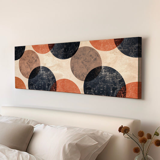 Colorful Vintage Circles Long Horizontal Wall Art Living Room, Panoramic Mid Century Modern Canvas Print, Classic Decor Canvas Art