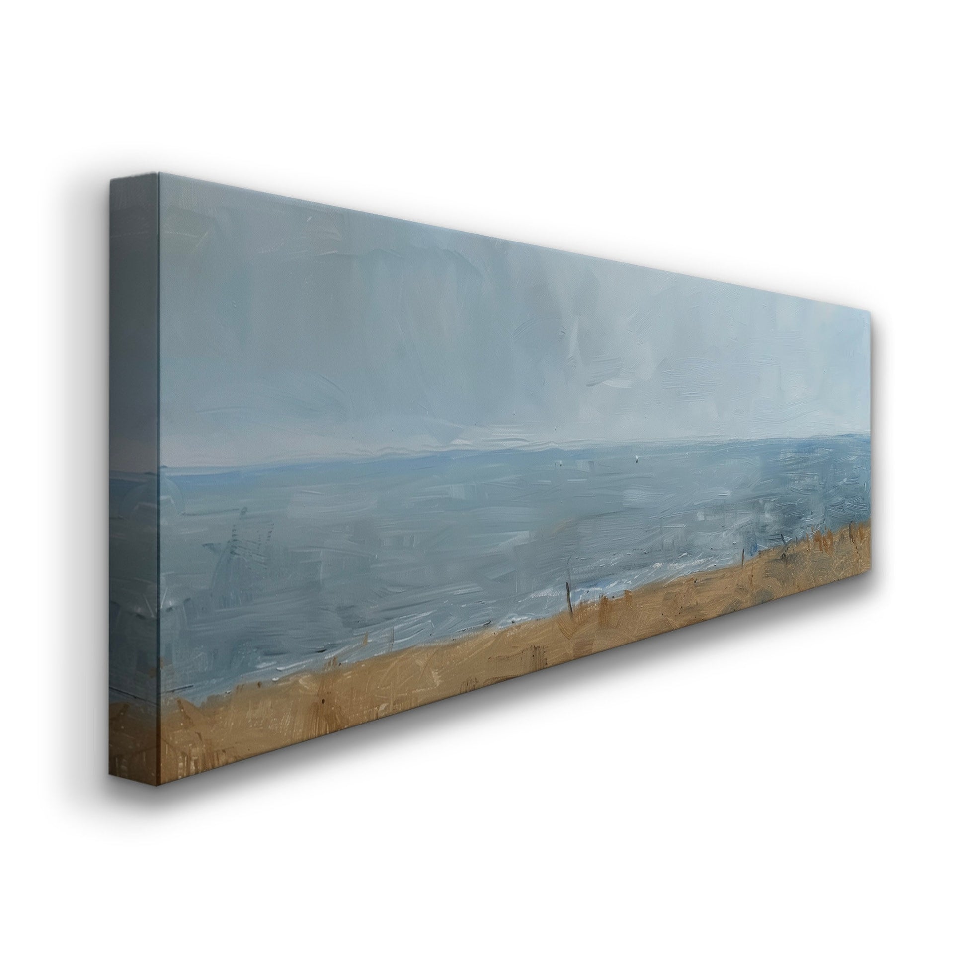 Coastal Seascape Long Horizontal Wall Art For Living Room, Panoramic Sandy Beach Sunset Canvas Print, Nautical Decor Canvas Art