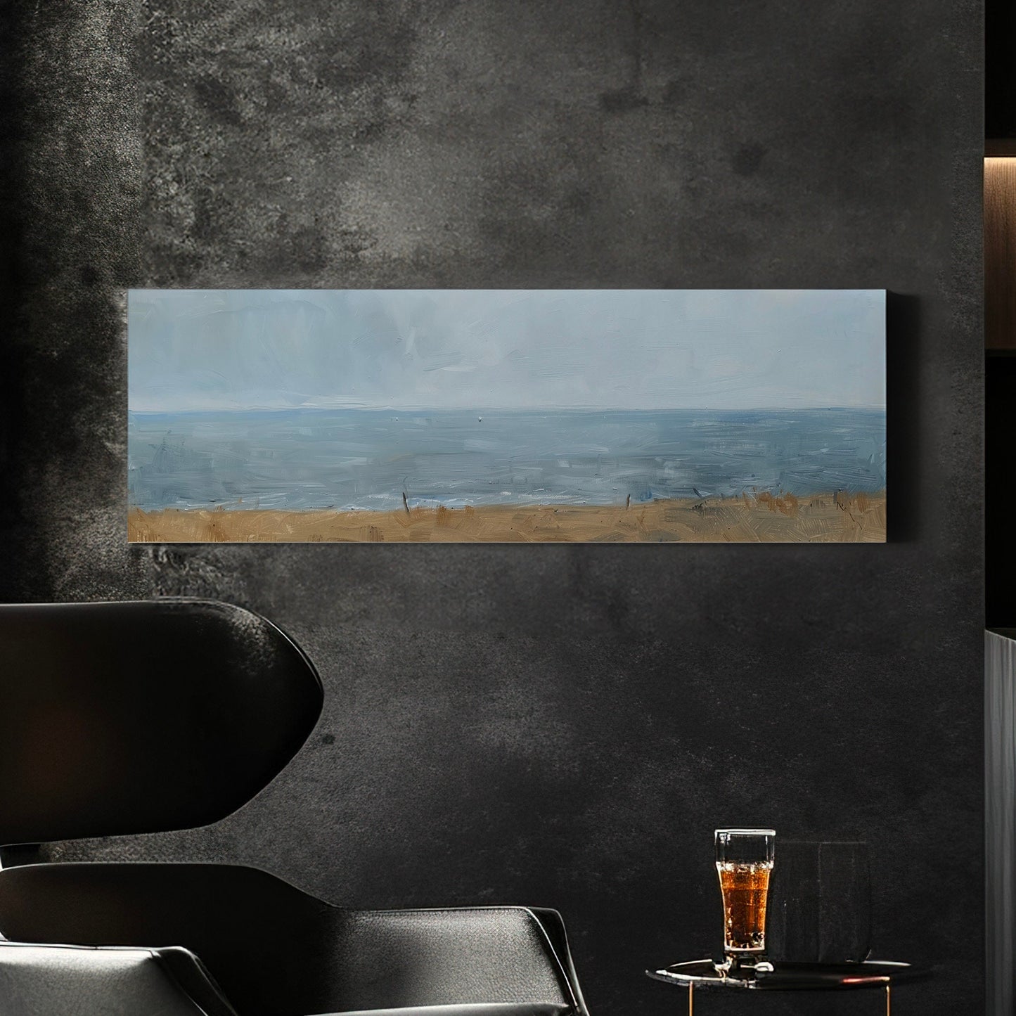 Coastal Seascape Long Horizontal Wall Art For Living Room, Panoramic Sandy Beach Sunset Canvas Print, Nautical Decor Canvas Art