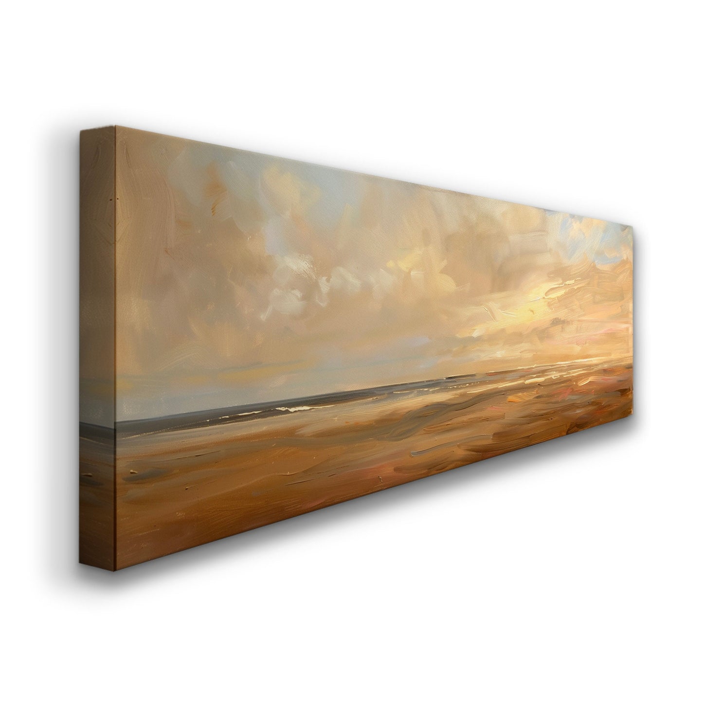 Coastal Seascape Long Horizontal Wall Art Above Bed, Panoramic Beach Sunset Canvas Print, Nautical Decor Canvas Art