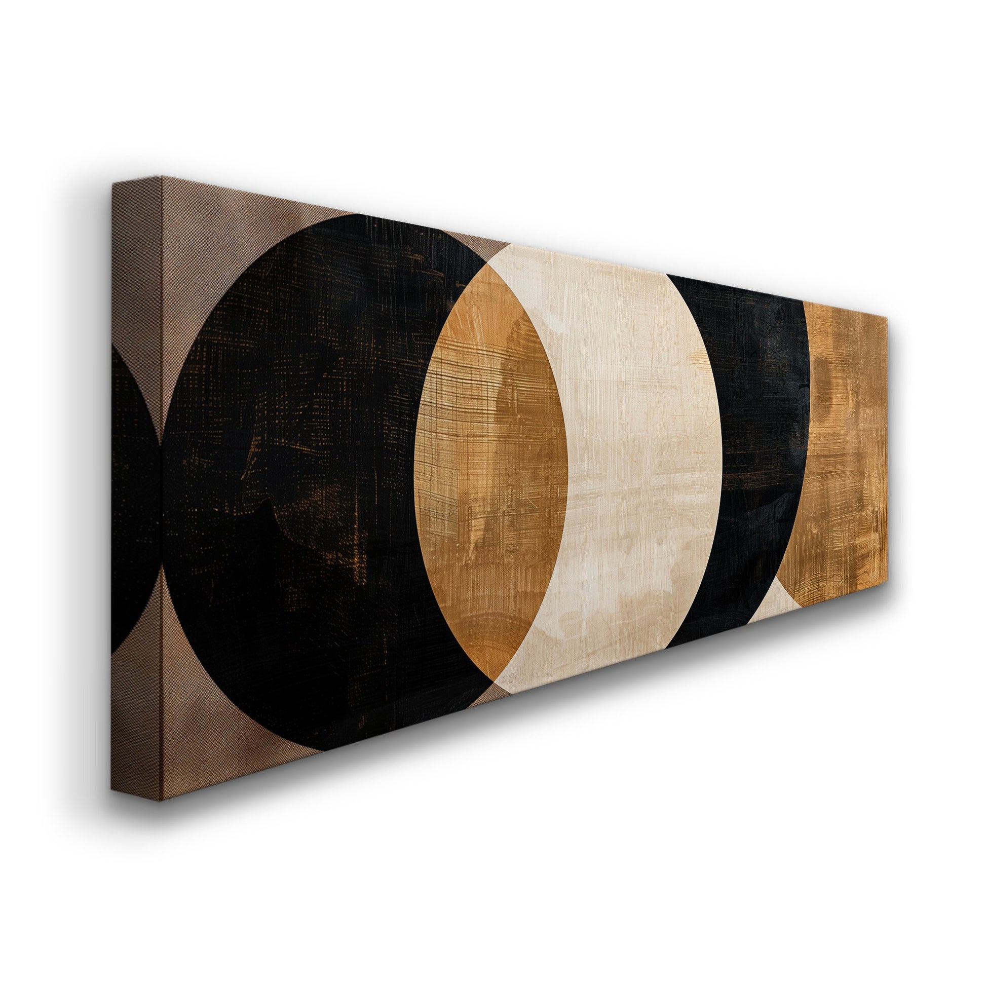 Black Brown Abstract Shapes Long Horizontal Wall Art For Living Room, Panoramic Latte Coffee Canvas Print, Barista Decor Canvas Art