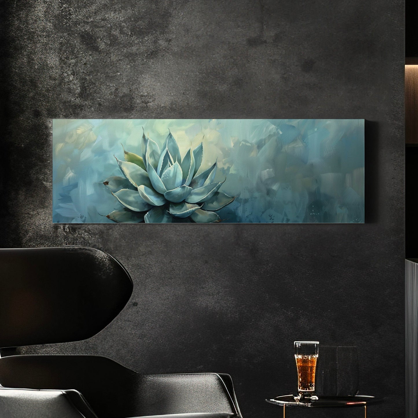 Agave Plant Long Horizontal Wall Art For Guest Room, Panoramic Cactus Canvas Print, Farmhouse Decor Canvas Art