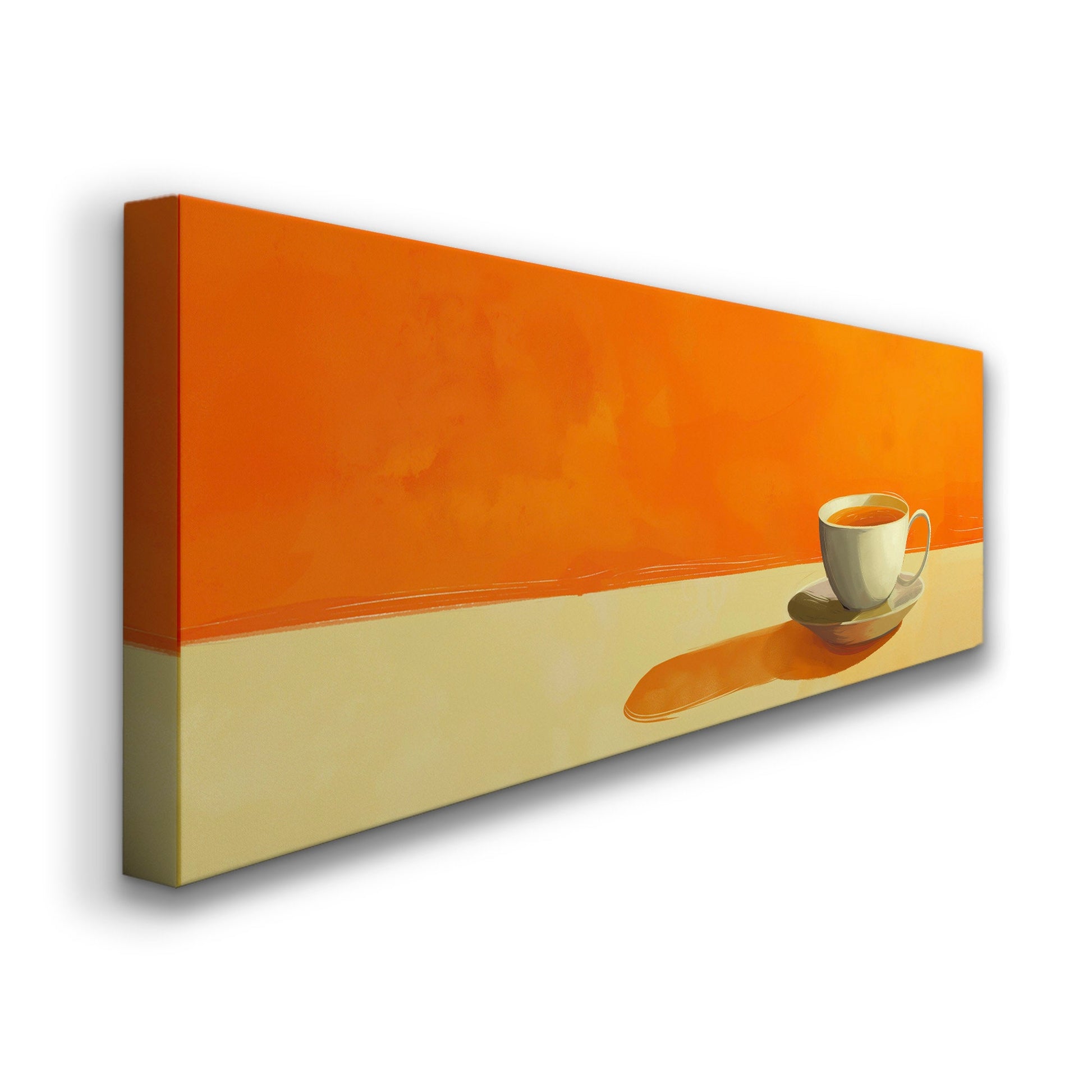 Orange Coffee Bar Art Long Horizontal Wall Art For Kitchen, Panoramic Barista Canvas Print, Coffee Bar Decor Canvas Art