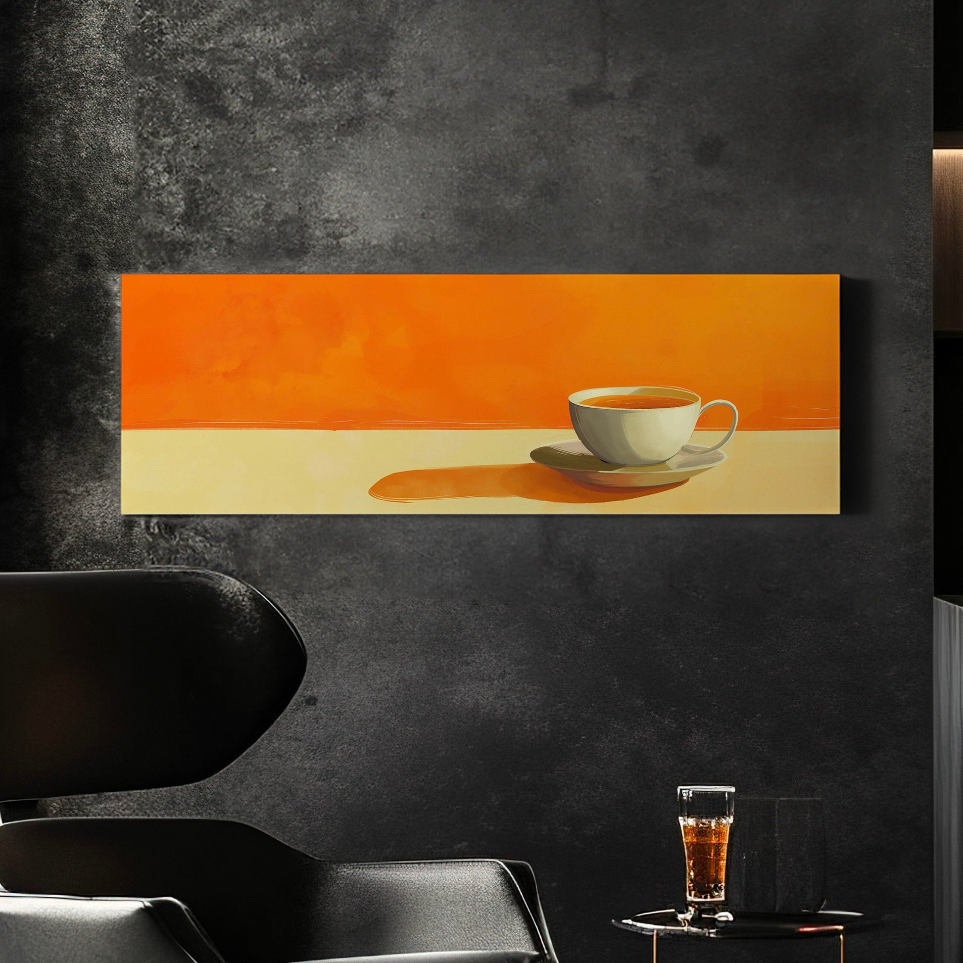 Orange Coffee Bar Art Long Horizontal Wall Art For Kitchen, Panoramic Barista Canvas Print, Coffee Bar Decor Canvas Art