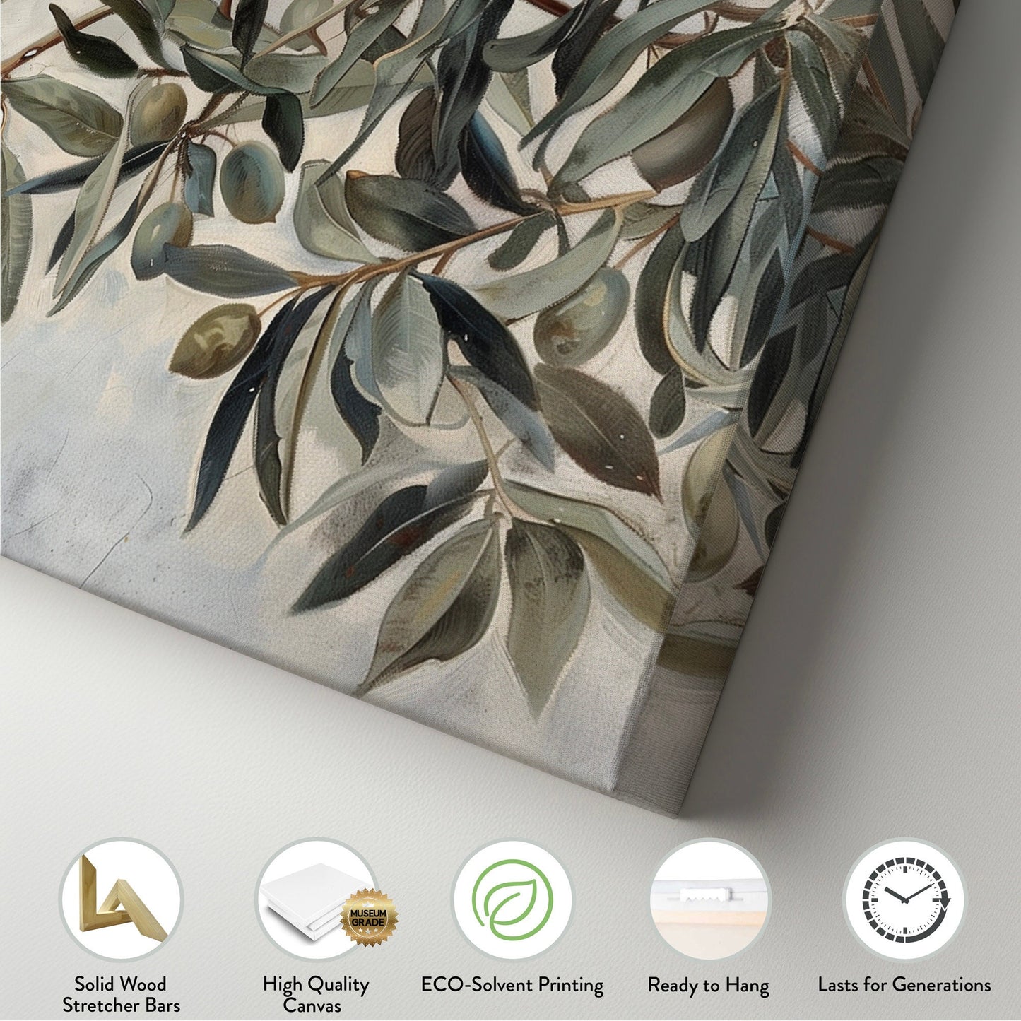 Olive Tree  Long Horizontal Wall Art For Guest Room, Panoramic Botanical Canvas Print, Kitchen Decor Canvas Art