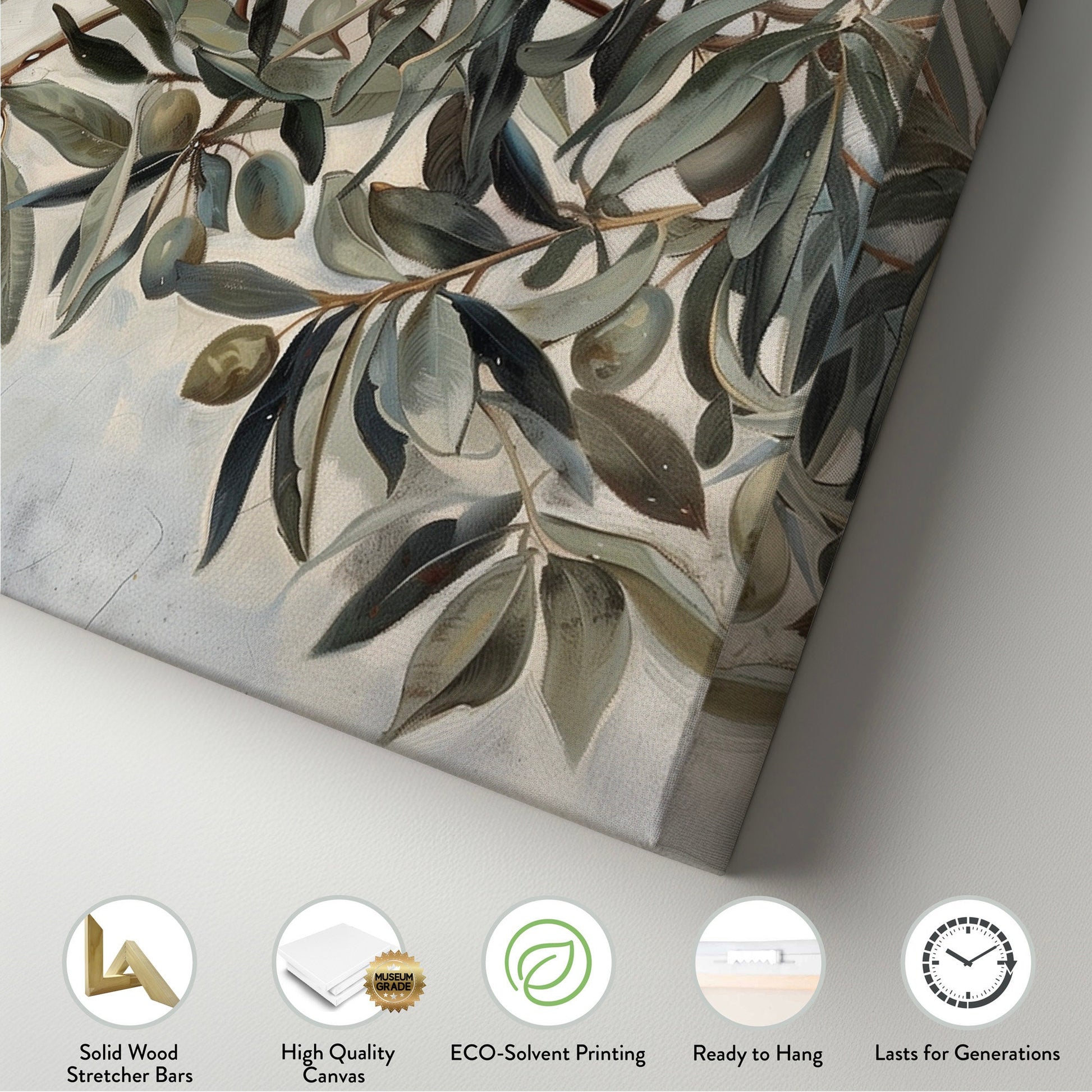 Olive Tree  Long Horizontal Wall Art For Guest Room, Panoramic Botanical Canvas Print, Kitchen Decor Canvas Art
