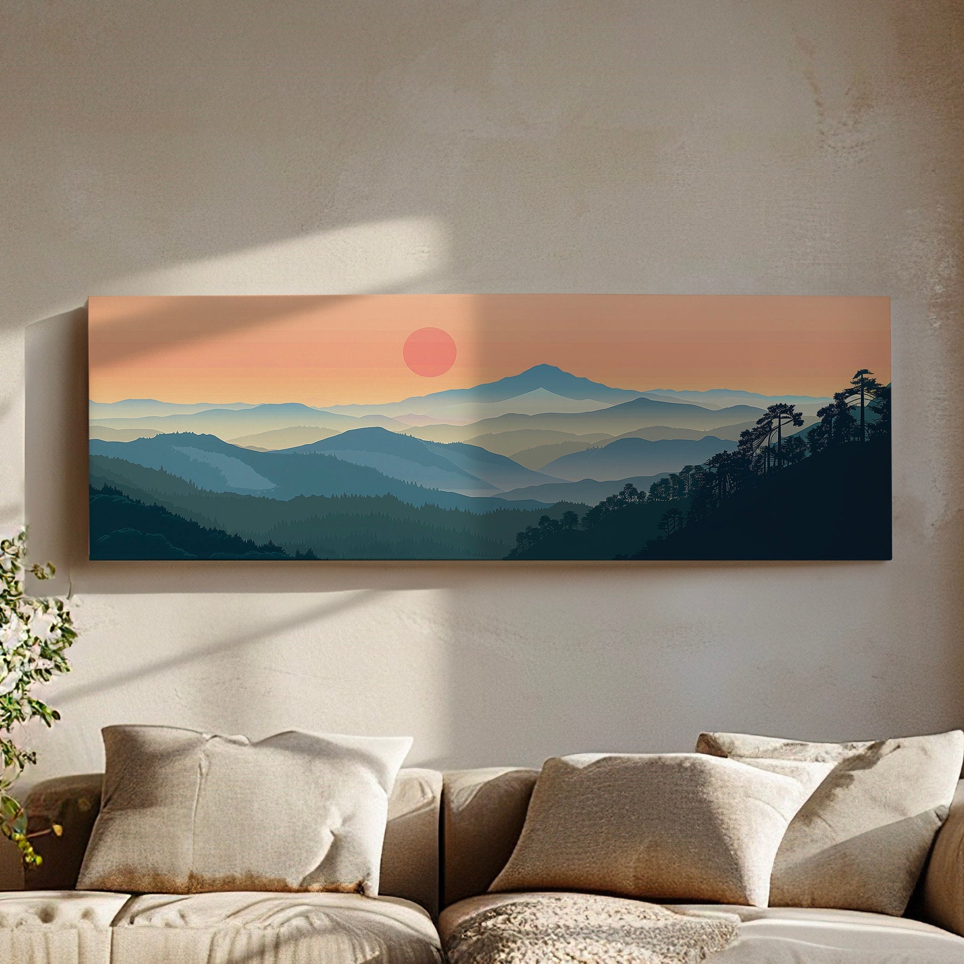 Mount Tamalpais Long Horizontal Wall Art For Living Room, Panoramic California Canvas Print, Sunset Decor Canvas Art