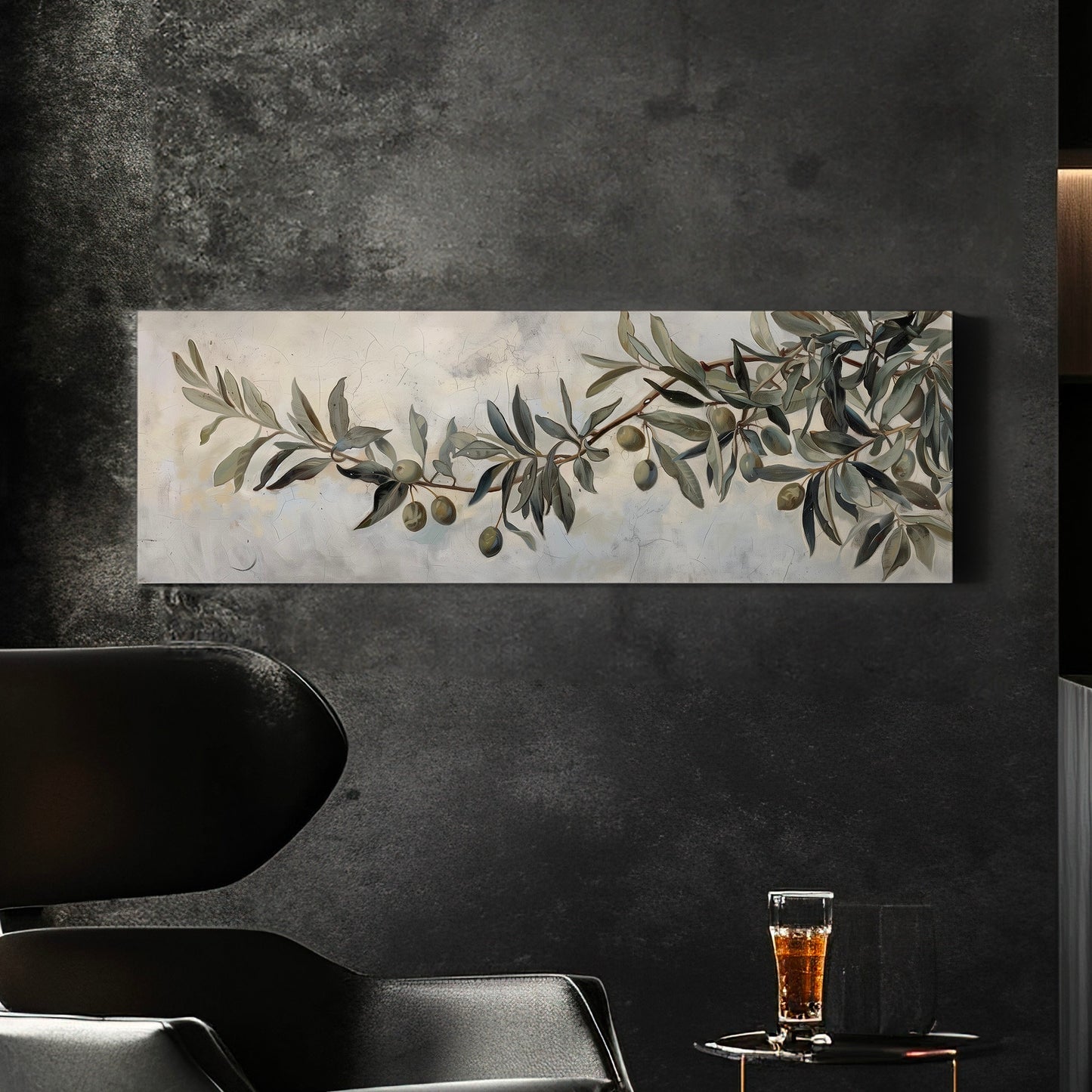 Olive Tree  Long Horizontal Wall Art For Guest Room, Panoramic Botanical Canvas Print, Kitchen Decor Canvas Art