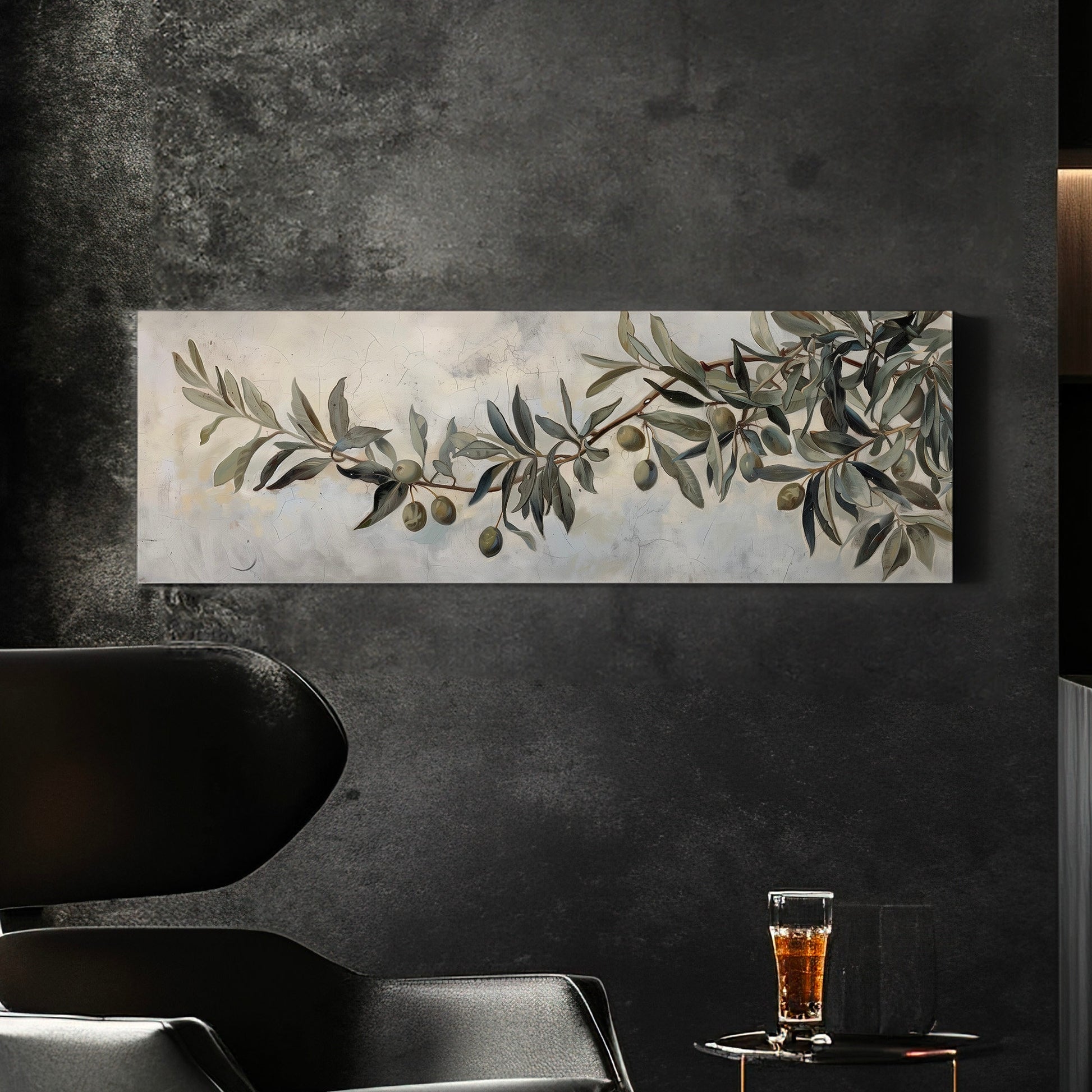 Olive Tree  Long Horizontal Wall Art For Guest Room, Panoramic Botanical Canvas Print, Kitchen Decor Canvas Art