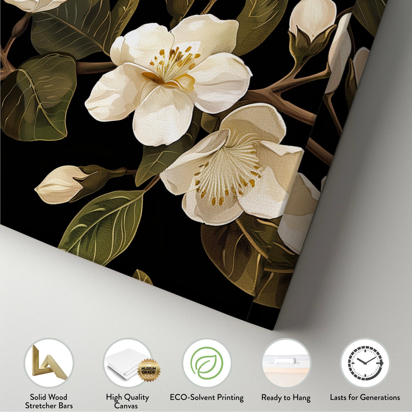 Jasmine Floral Long Horizontal Wall Art For Living Room, Panoramic Beautiful Flower Canvas Print, Botanical Decor Canvas Art