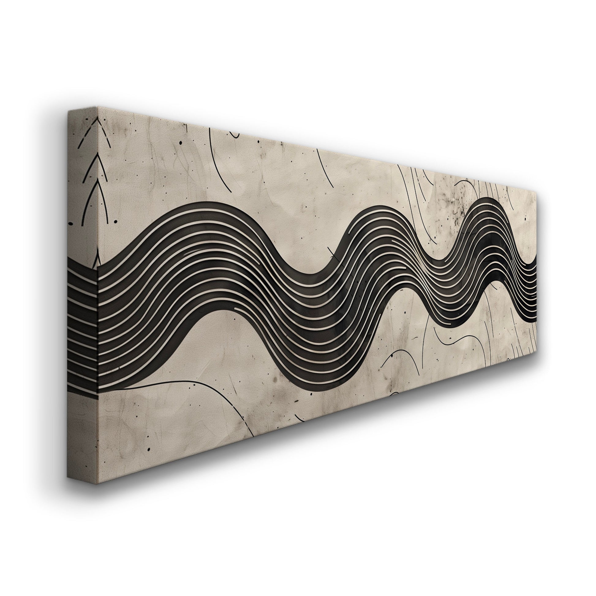 Minimalist Waves Long Horizontal Wall Art For Living Room, Panoramic Earthy Canvas Print, Peaceful Decor Canvas Art