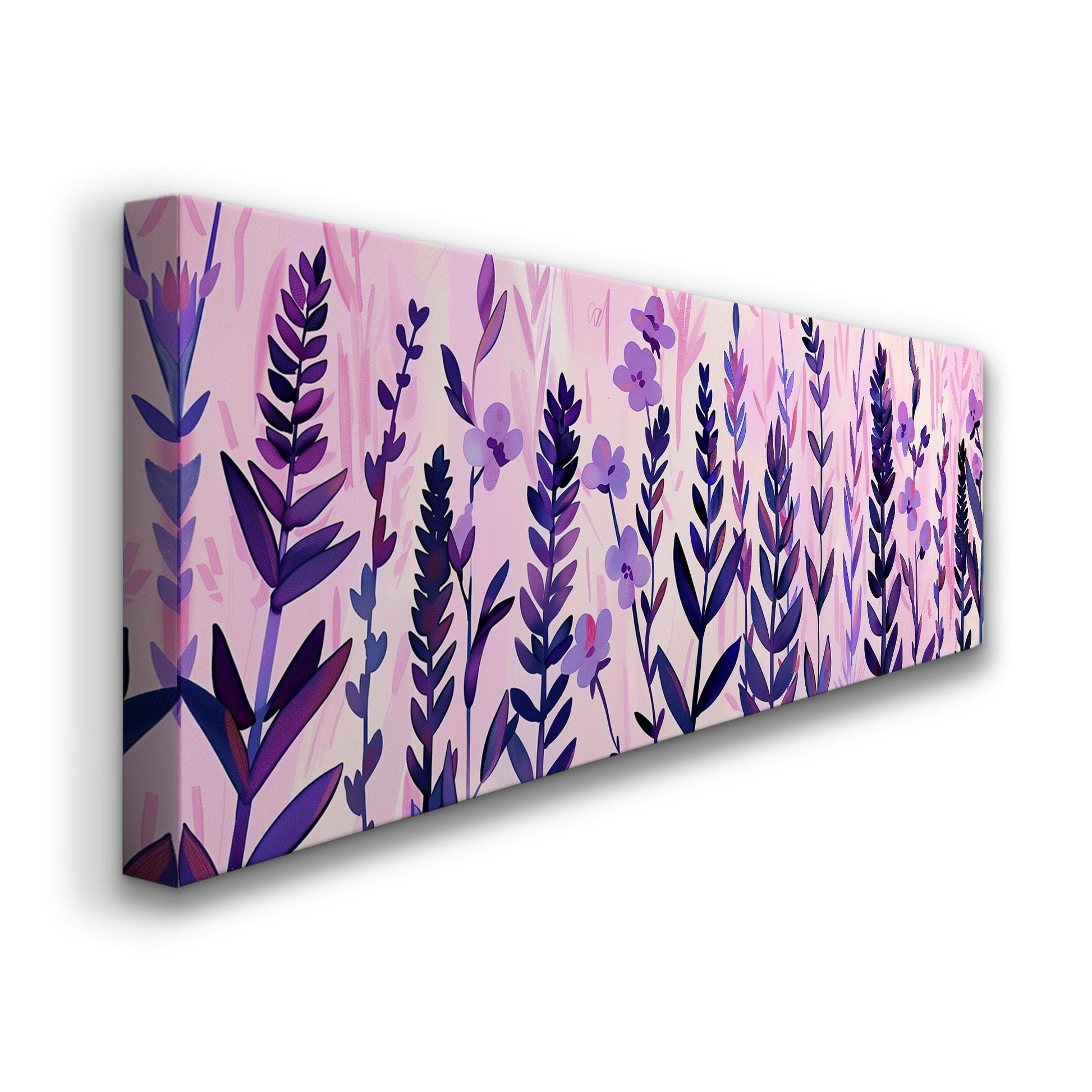 Lavender Field Long Horizontal Wall Art For Living Room, Panoramic Boho Floral Canvas Print, Botanical Decor Canvas Art
