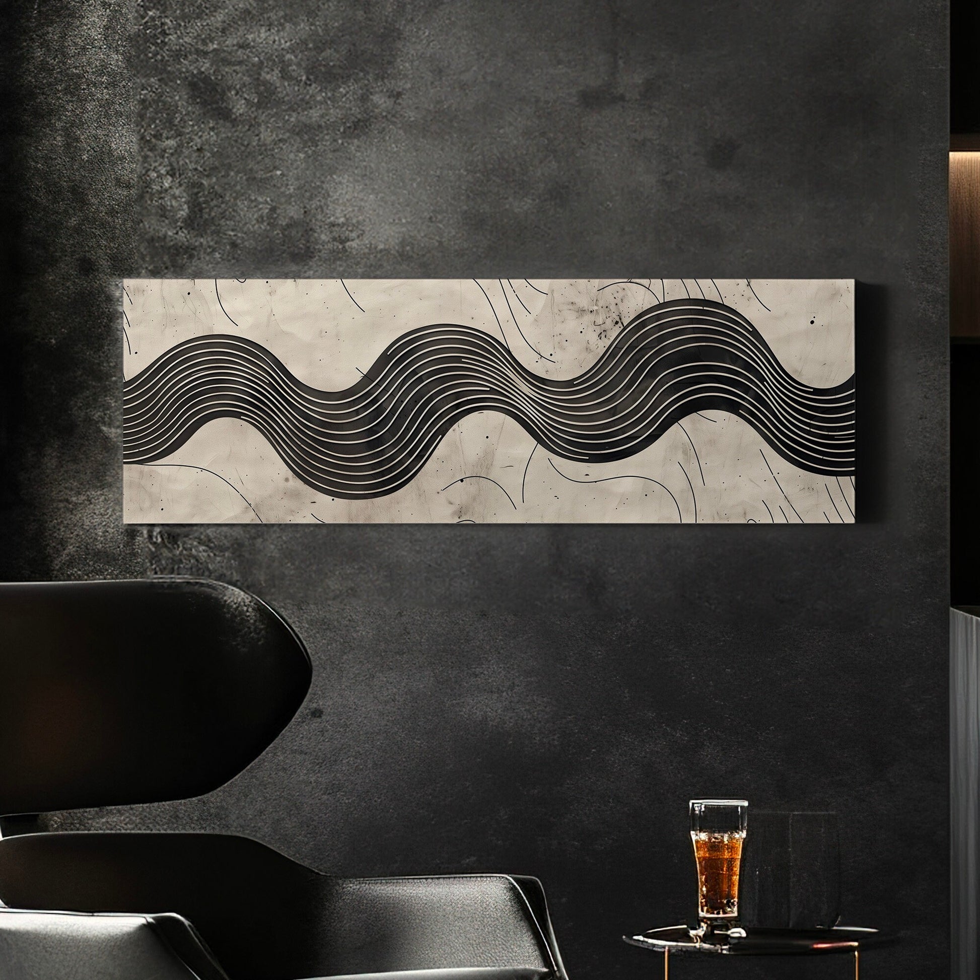 Minimalist Waves Long Horizontal Wall Art For Living Room, Panoramic Earthy Canvas Print, Peaceful Decor Canvas Art