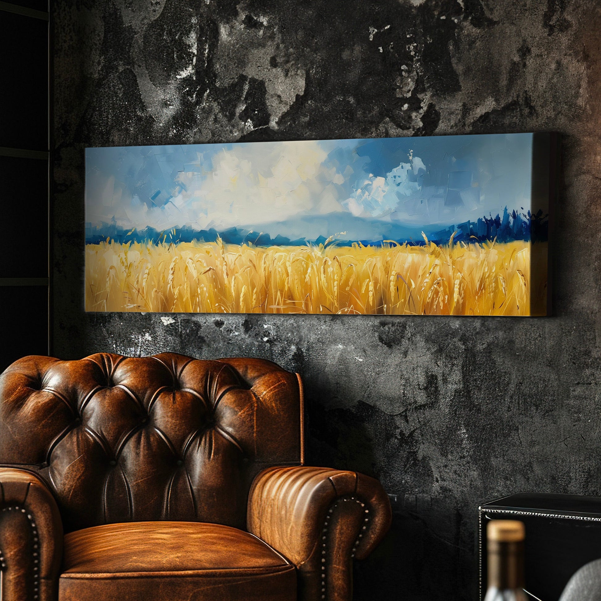 Golden Wheat Field Long Horizontal Wall Art For Living Room, Panoramic Beautiful Scene Canvas Print, Farmhouse Decor Canvas Art