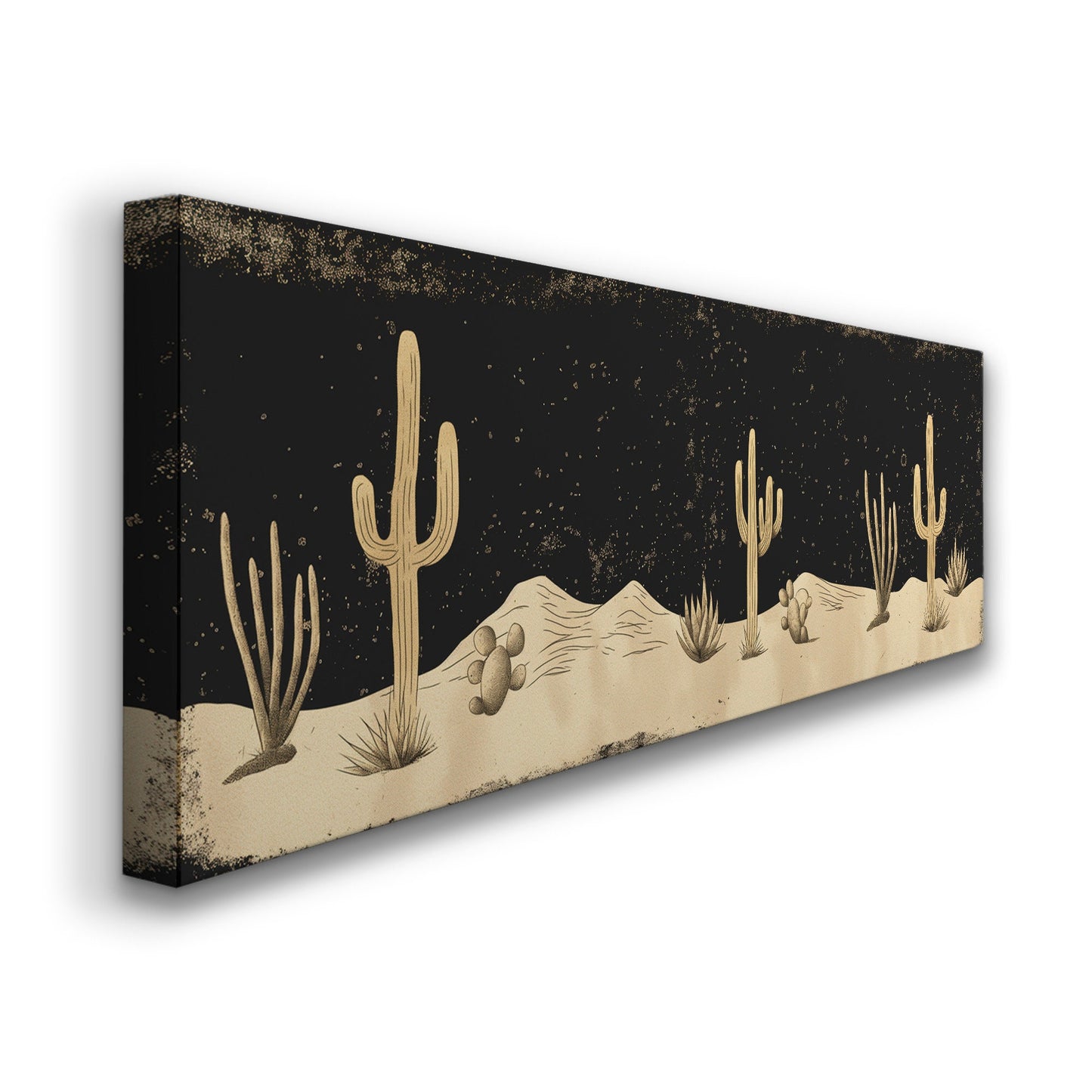 Desert At Midnight Long Horizontal Wall Art Above Bed, Panoramic  Southwestern Canvas Print, Farmhouse Decor Canvas Art