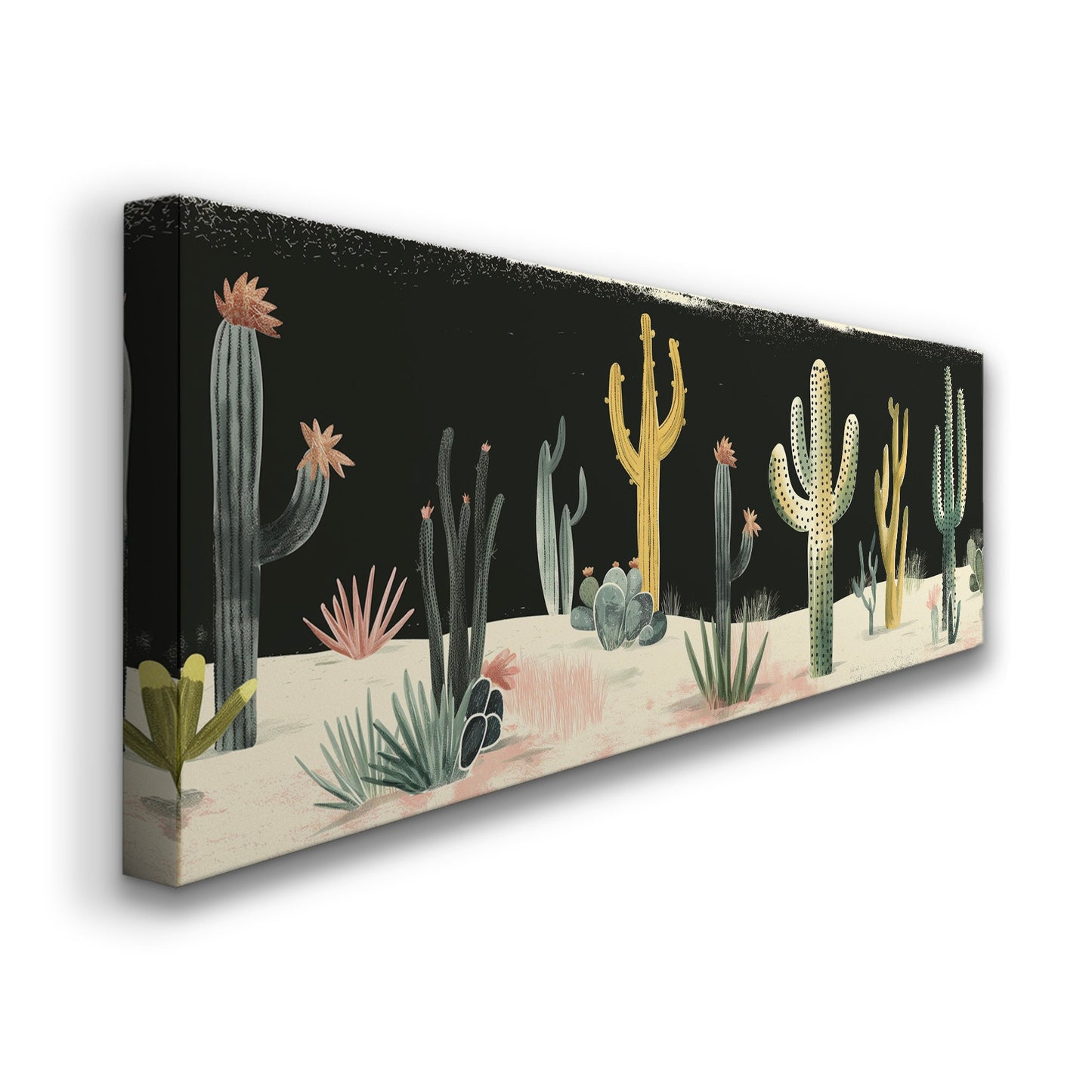 Desert At night Long Horizontal Wall Art For Living Room, Panoramic  Southwestern Canvas Print, Cactus Decor Canvas Art