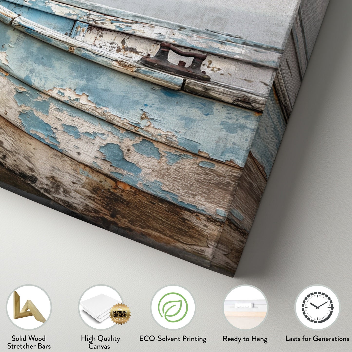 Old Wooden Boat Long Horizontal Wall Art For Lakehouse, Panoramic Coastal Canvas Print, Nautical Decor Canvas Art