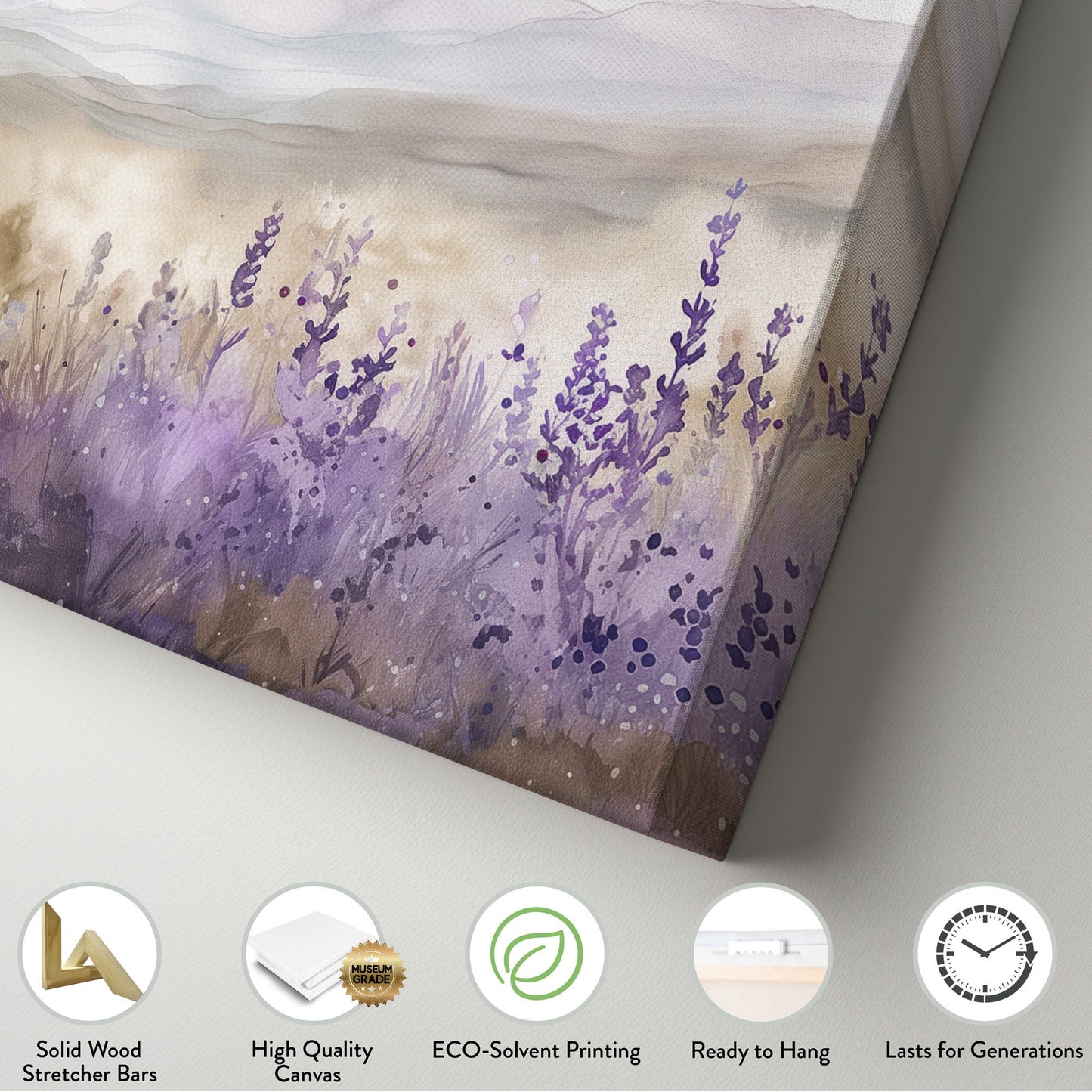 Lavender Meadow Long Horizontal Wall Art For Living Room, Panoramic Farmhouse Canvas Print, Minimal Decor Canvas Art