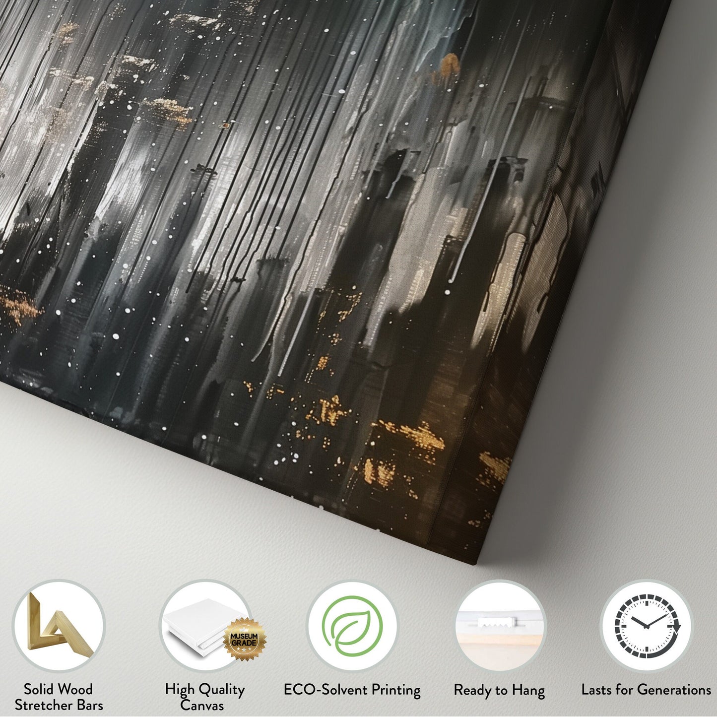 New York In The Rain Long Horizontal Wall Art For Bedroom, Panoramic Window Canvas Print, Stormy Weather Decor Canvas Art