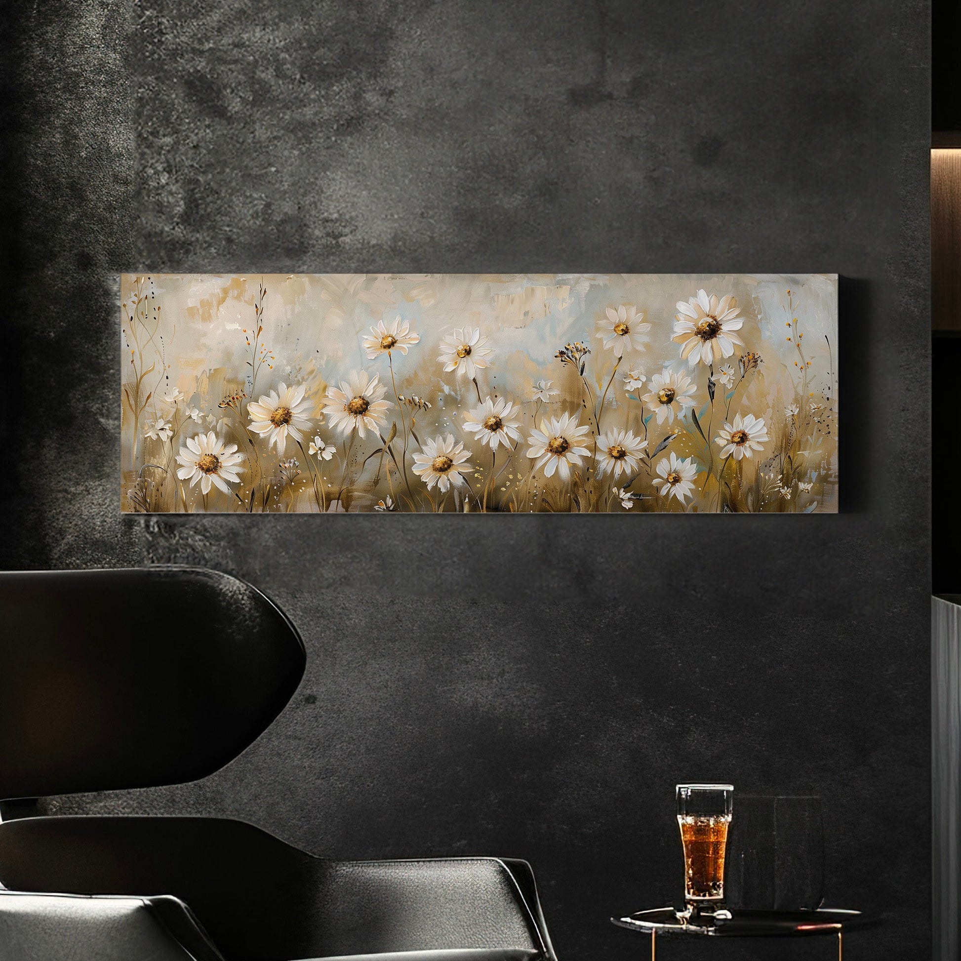 Wildflower Landscape Long Horizontal Wall Art For Guestroom Room, Panoramic Modern Canvas Print, Minimalist Decor Canvas Art