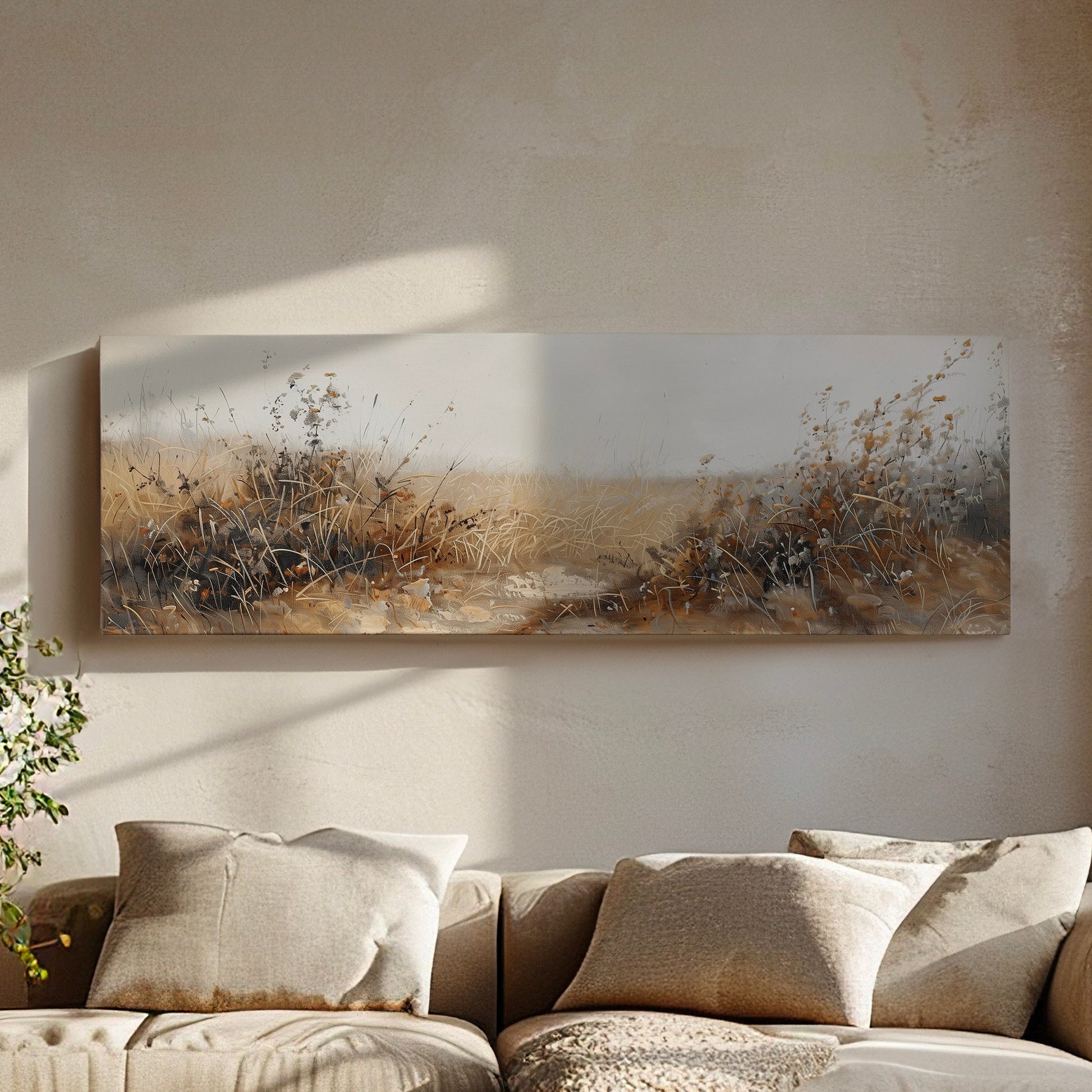 Wildflower Field Long Horizontal Wall Art For Living Room, Panoramic Prairie Canvas Print, Farmhouse Decor Canvas Art