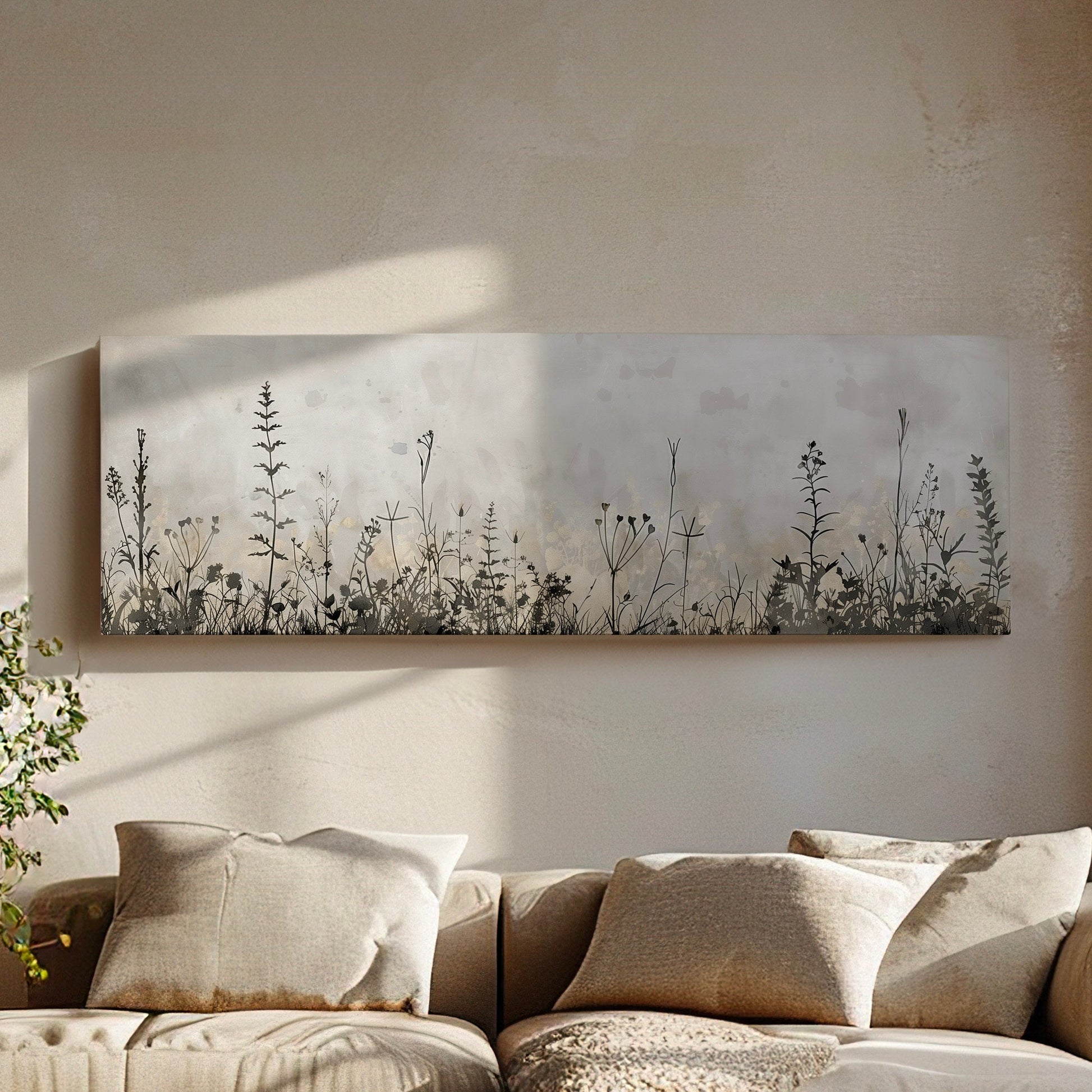 Wildflower Field Long Horizontal Wall Art For Living Room, Panoramic Floral Canvas Print, Farm House Decor Canvas Art