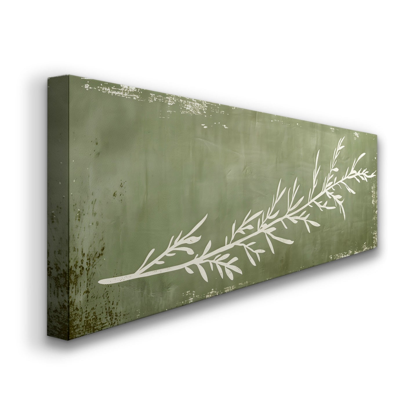 Rosemary Plant Long Horizontal Wall Art For Kitchen, Panoramic Botanical Canvas Print, Olive Green Decor Canvas Art