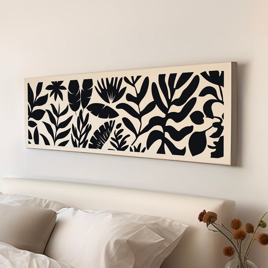 Rain Forest Minimal Long Horizontal Wall Art For Bedroom, Panoramic Black And White Canvas Print, Minimal Vector Decor Canvas Art
