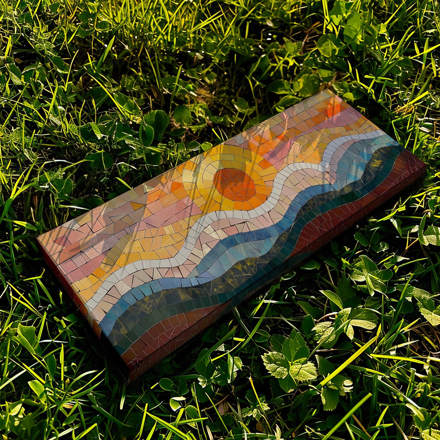 Mosaic Long Horizontal Wall Art For Living Room, Panoramic Seascape Canvas Print, Sunset Decor Canvas Art