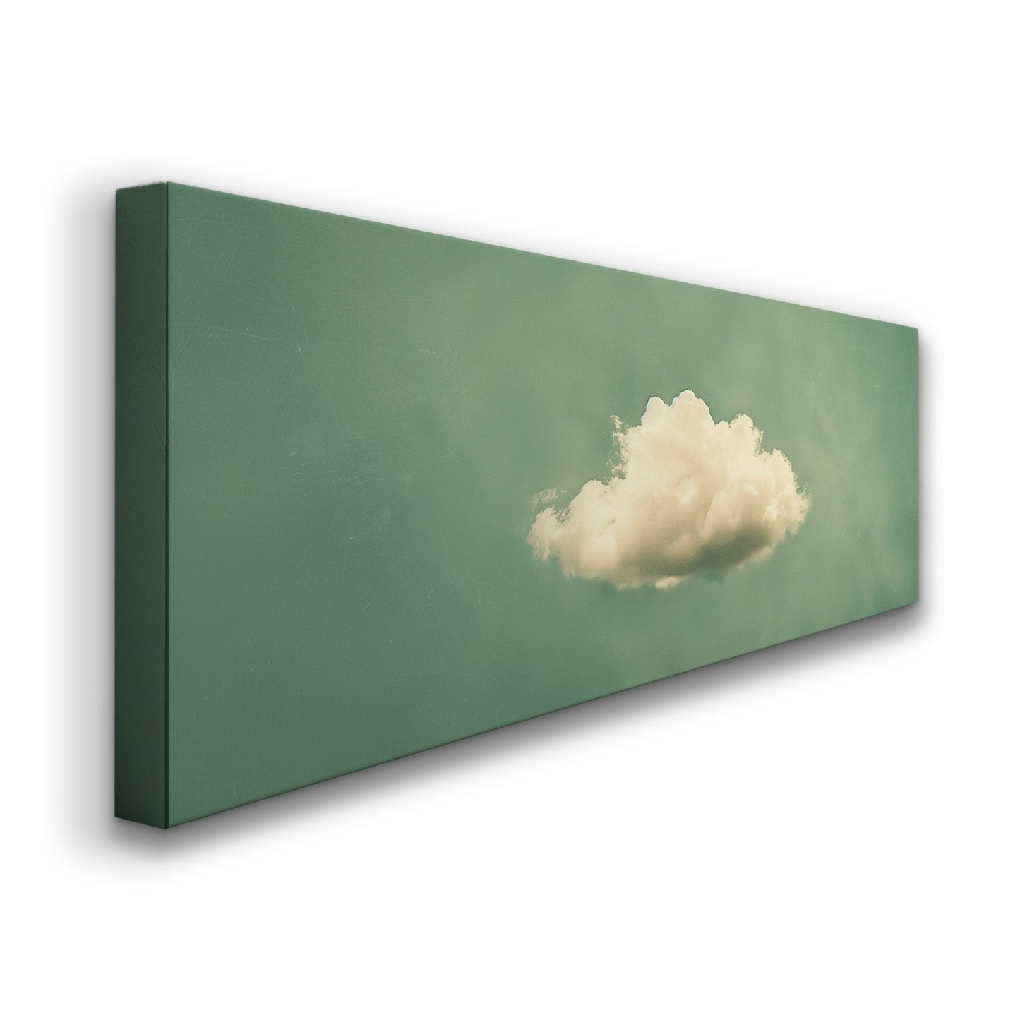Moody Cloud Long Horizontal Wall Art For Living Room, Panoramic Sage Green Sky Canvas Print, Minimalist Decor Canvas Art