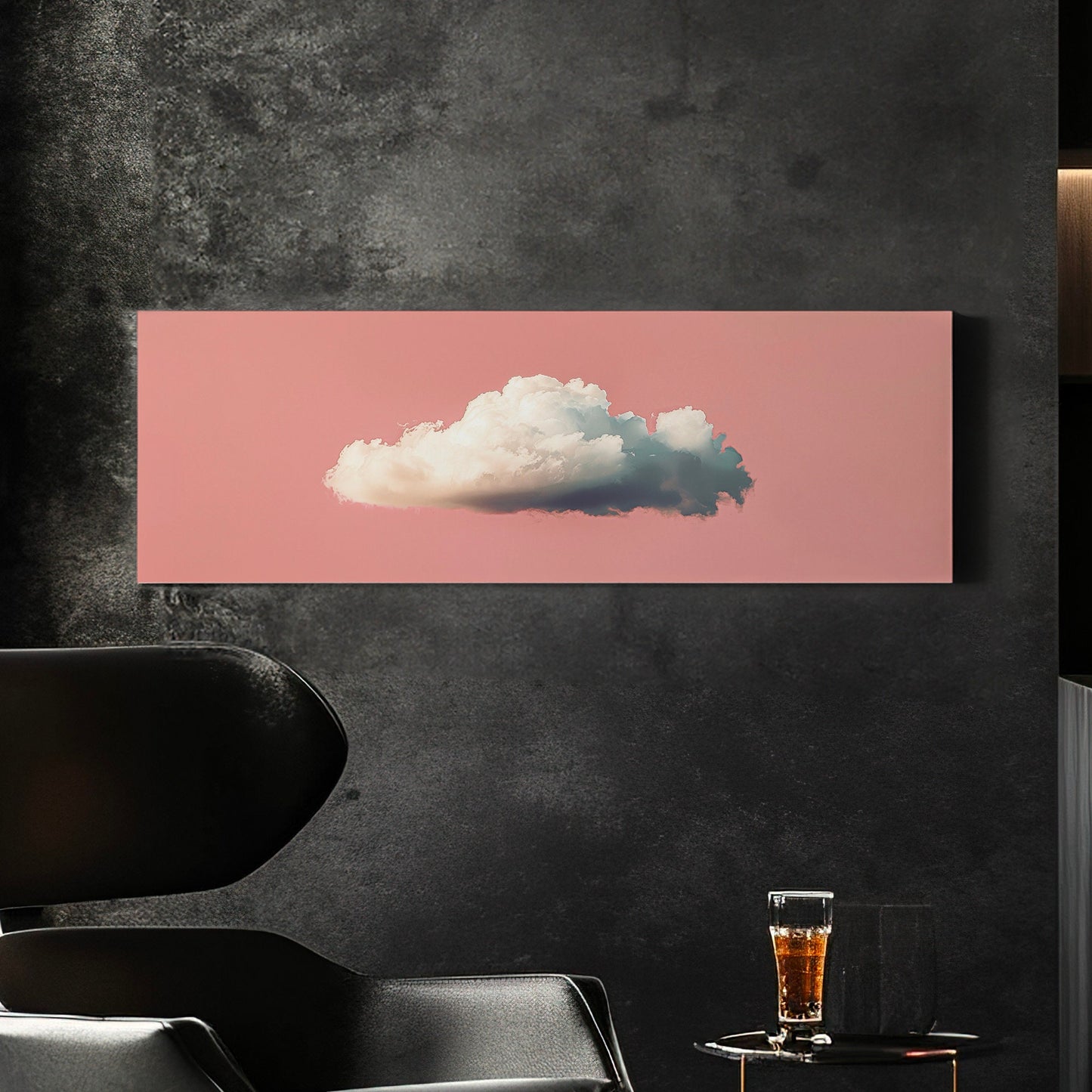 Moody Cloud Long Horizontal Wall Art For Living Room, Panoramic Pink Sky Canvas Print, Minimalist Decor Canvas Art